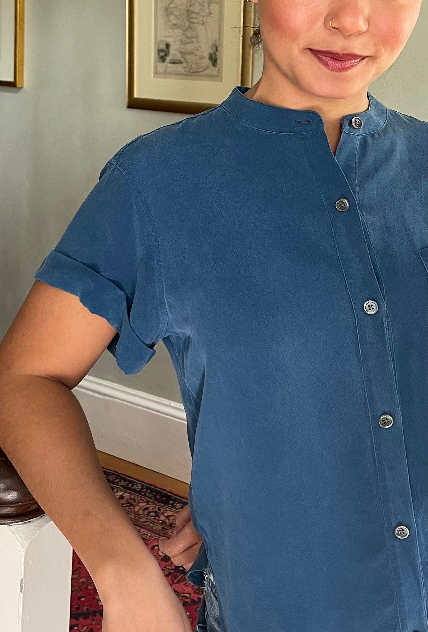 Petrol Blue Sandwashed Silk Blouse by Equipment | Size M