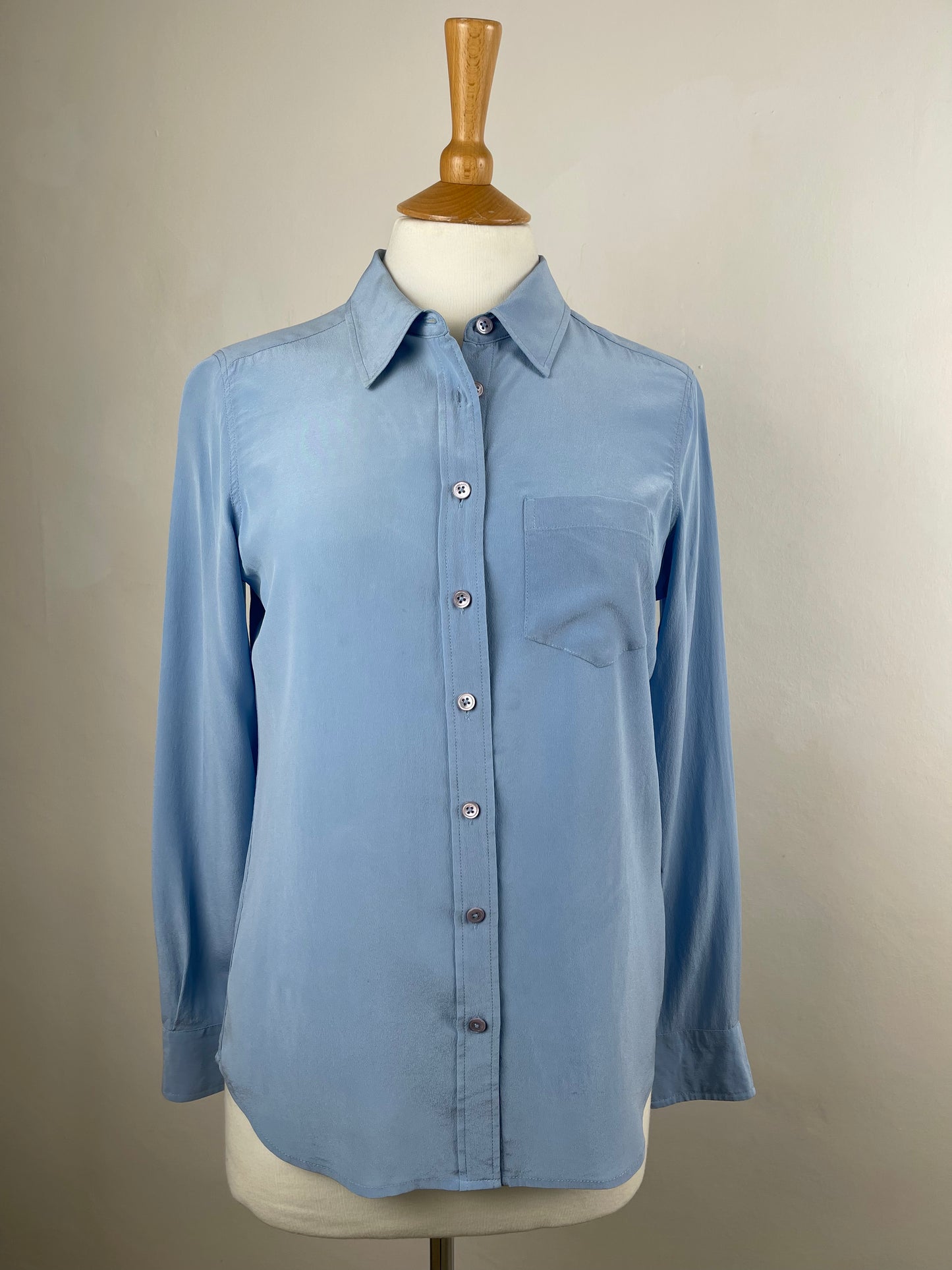 Pale Blue Classic Fit Silk Blouse by Equipment | Size S