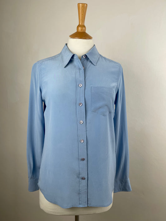 Pale Blue Classic Fit Silk Blouse by Equipment | Size S
