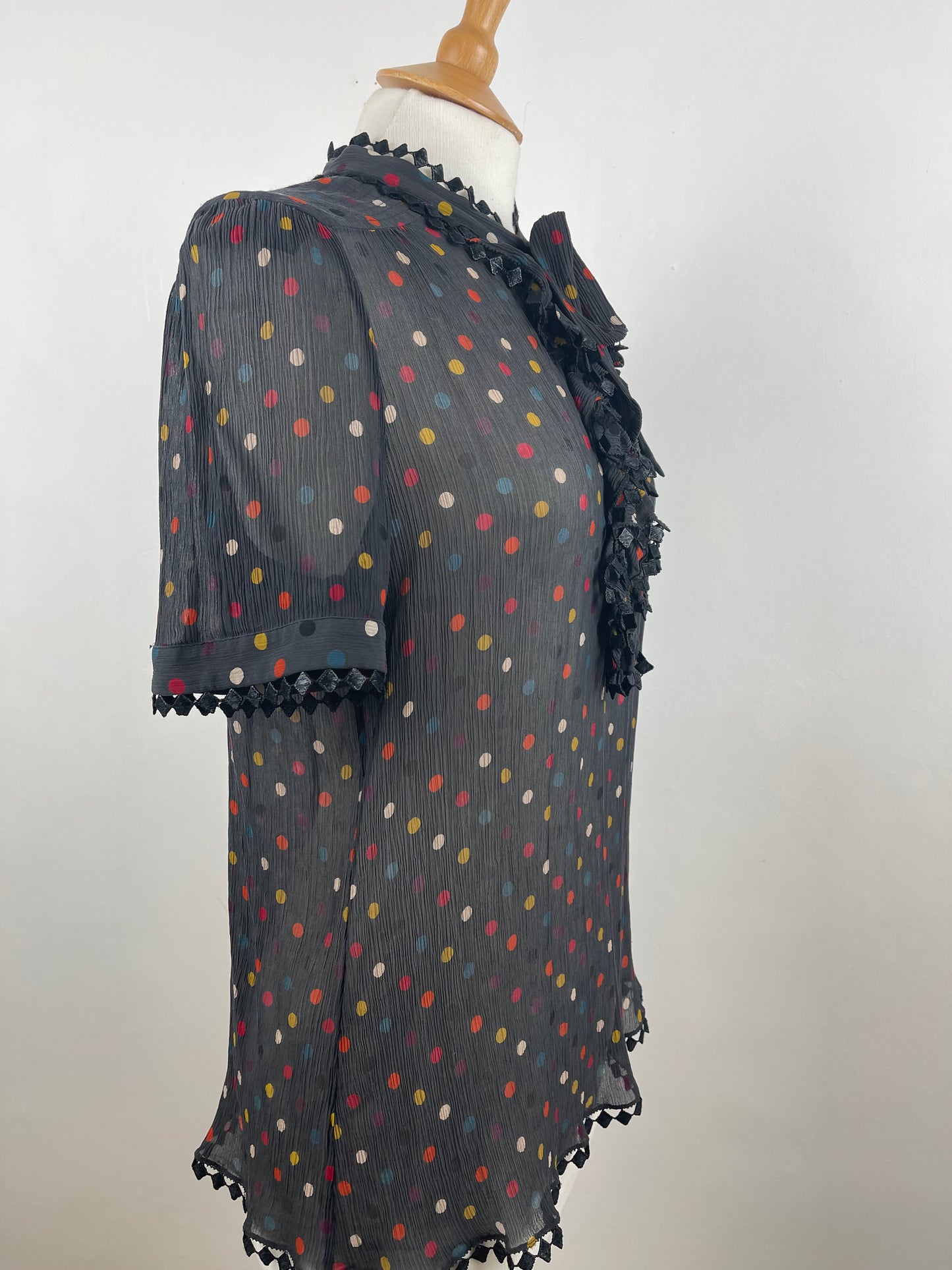 Black Spotty Sheer Blouse by Jaeger London | Size S
