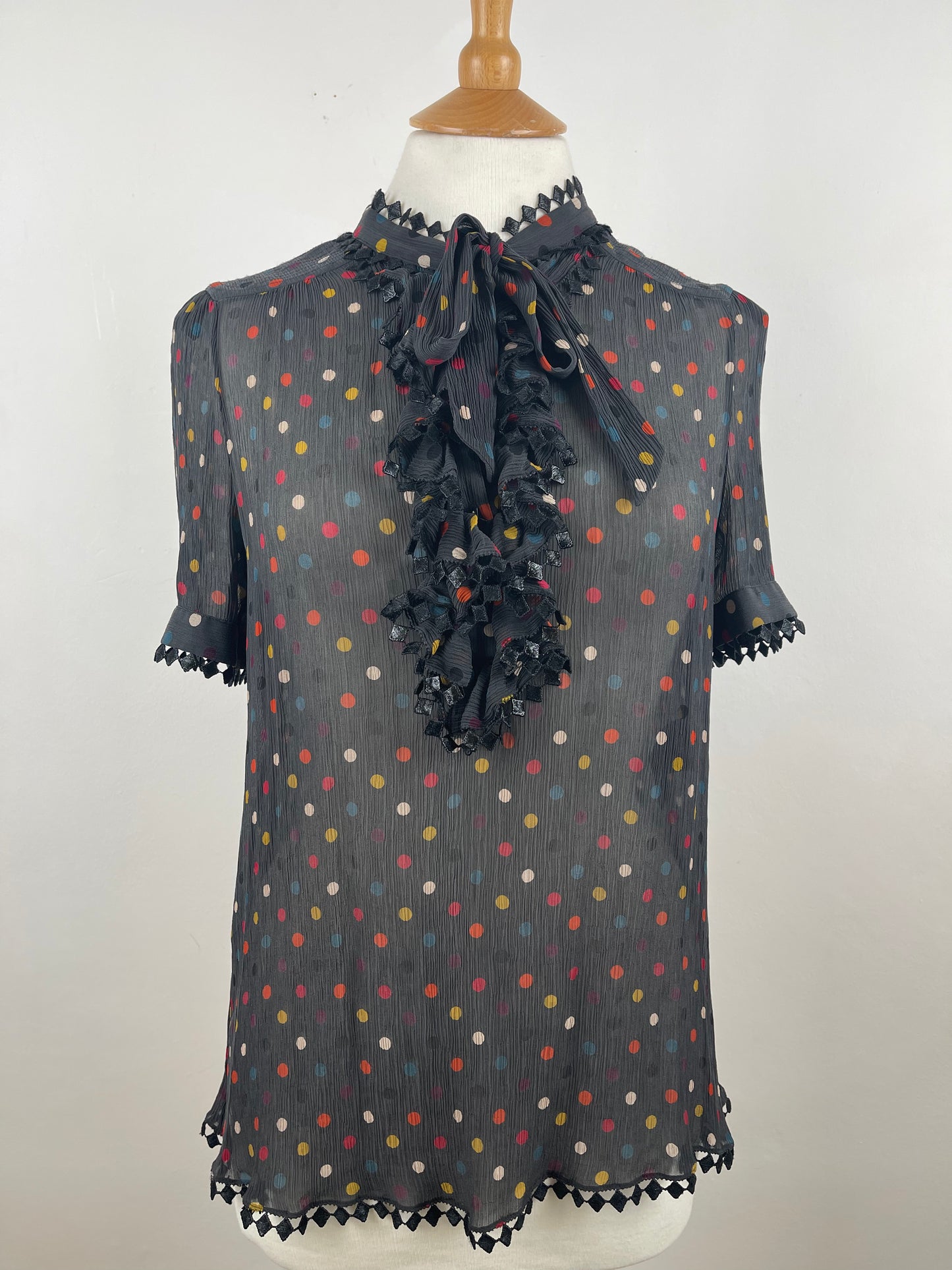 Black Spotty Sheer Blouse by Jaeger London | Size S
