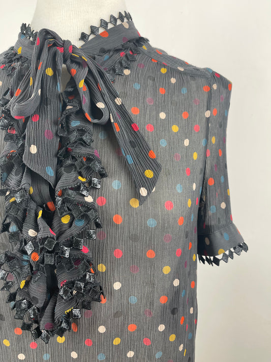 Black Spotty Sheer Blouse by Jaeger London | Size S
