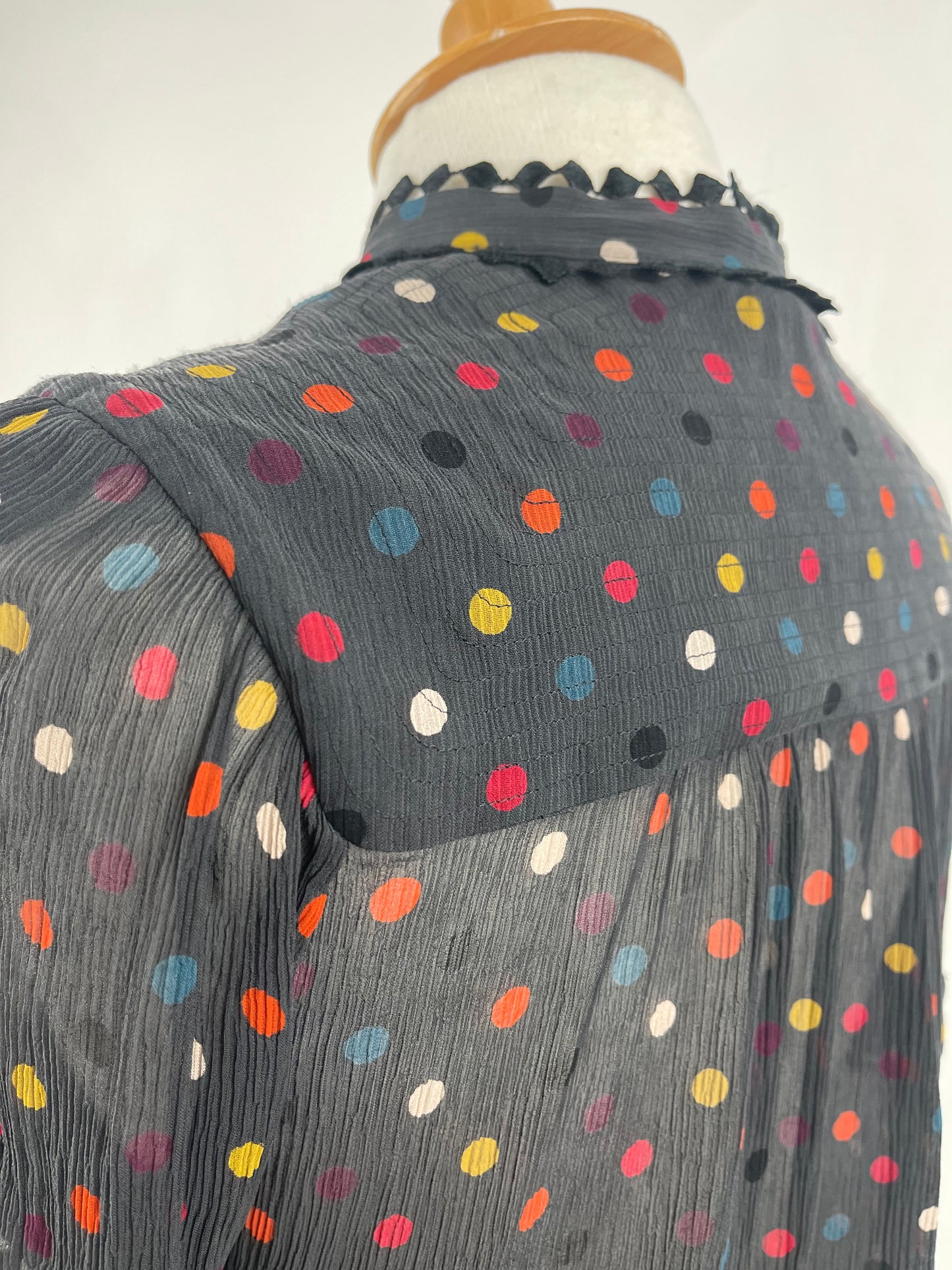 Black Spotty Sheer Blouse by Jaeger London | Size S