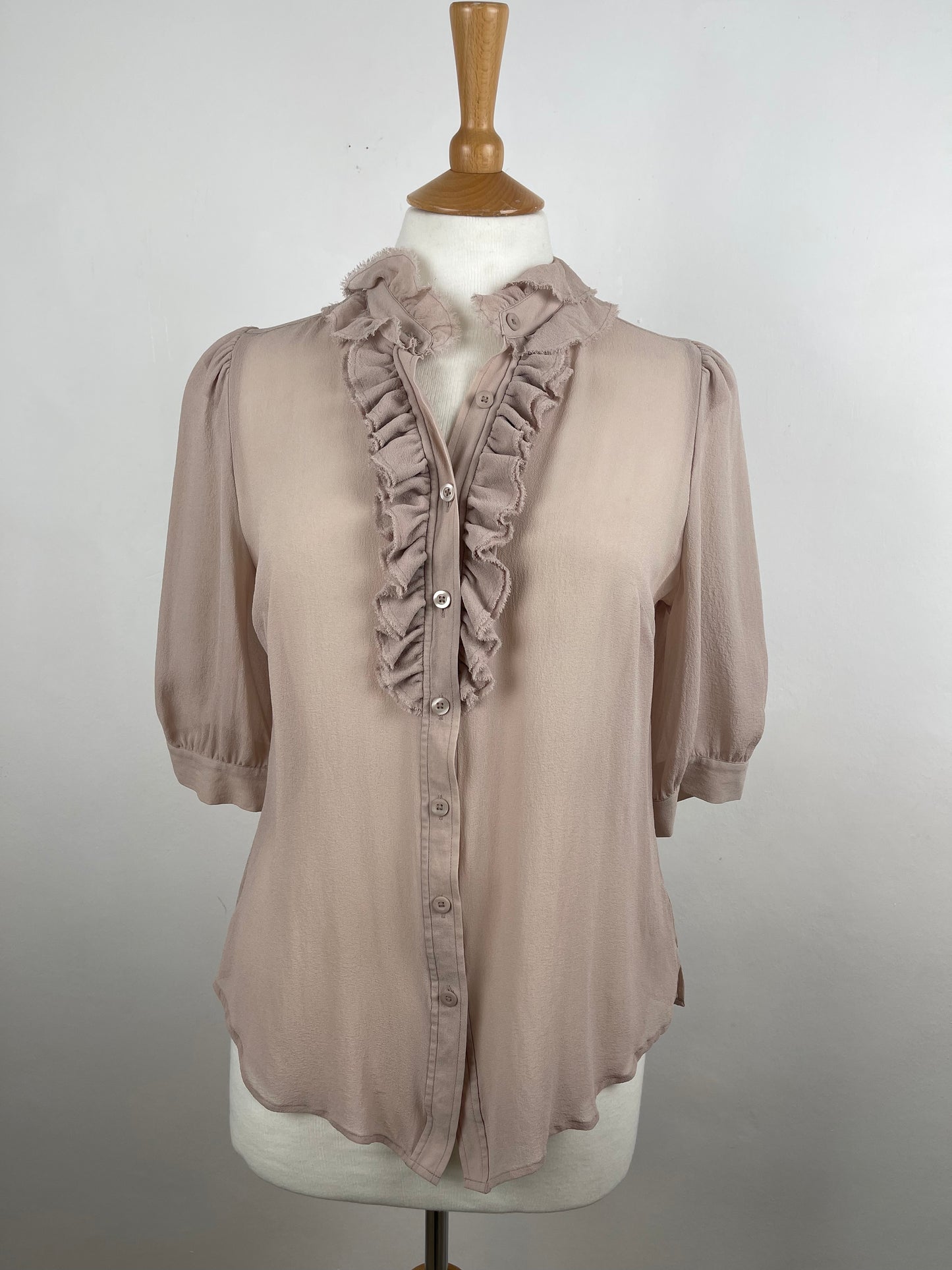 Nude Pink Sheer Silk Chiffon Blouse by Pink | Size M