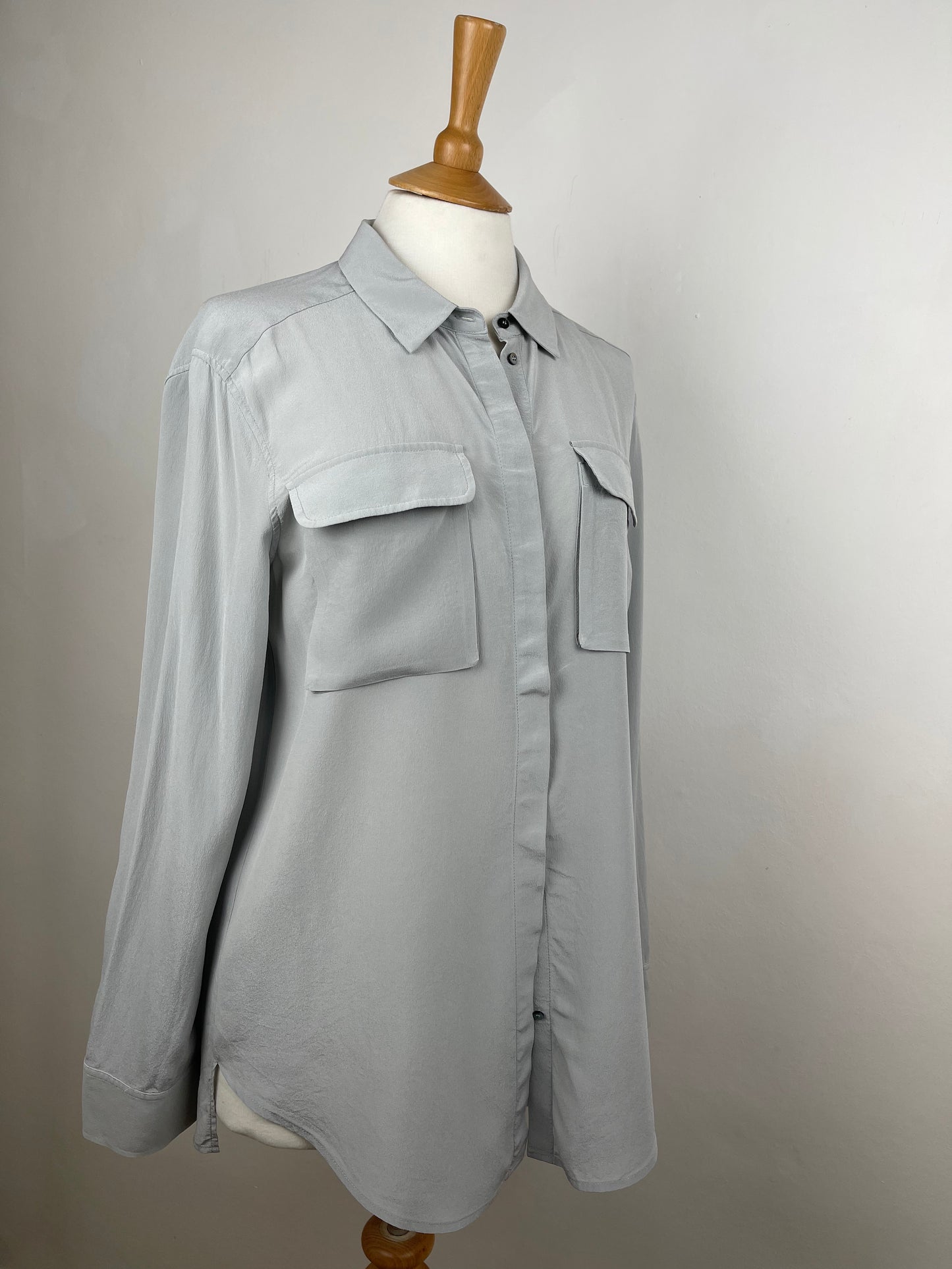 Grey Crepe de Chine Silk Blouse by Whistles | Size M