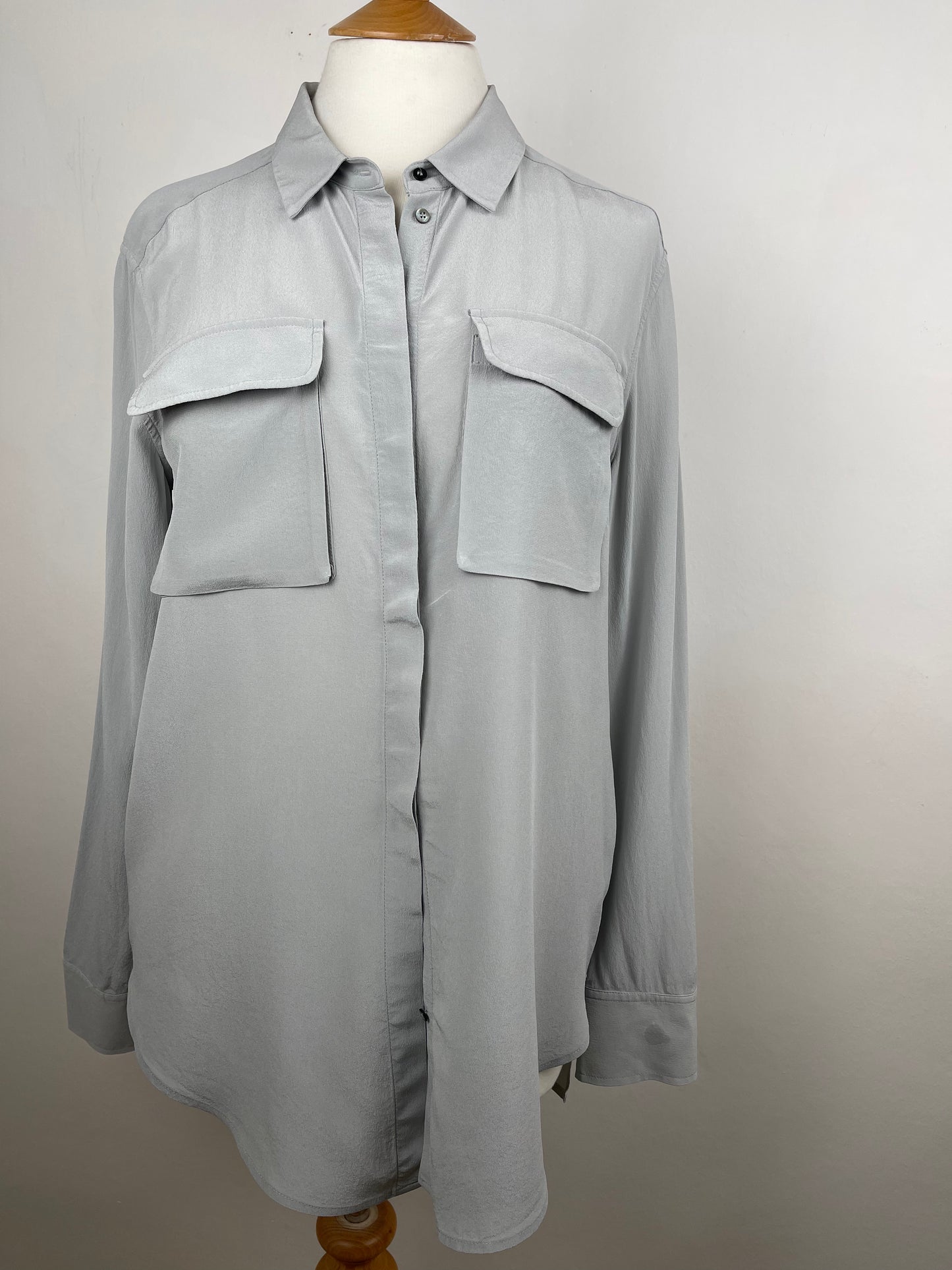 Grey Crepe de Chine Silk Blouse by Whistles | Size M