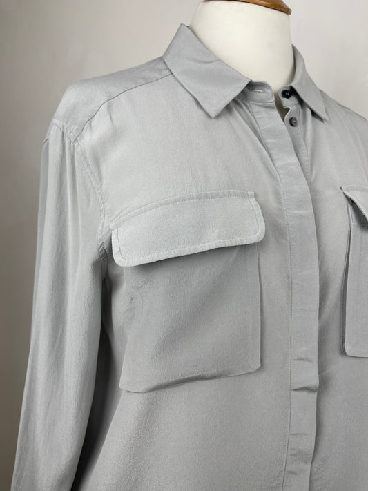Grey Crepe de Chine Silk Blouse by Whistles | Size M