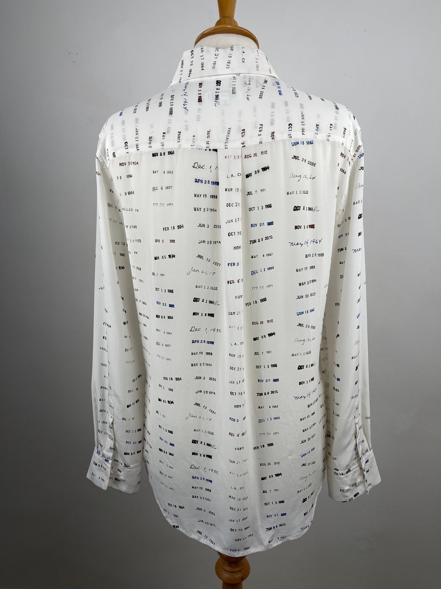 White Silk Blouse with Date Print by Equipment | Size S