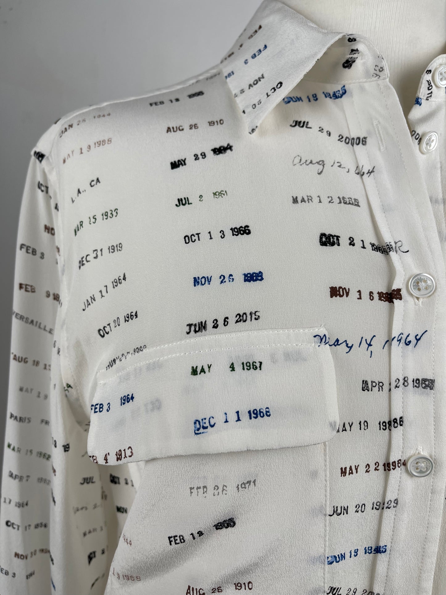 White Silk Blouse with Date Print by Equipment | Size S