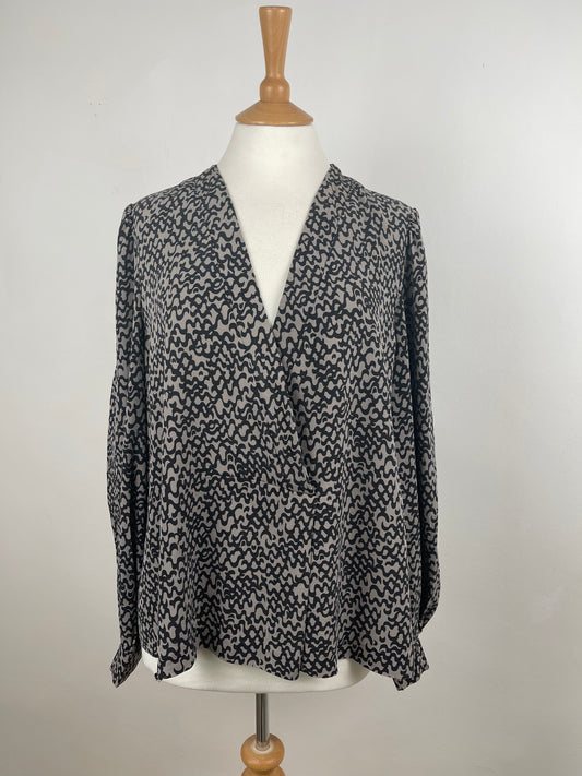 Grey and Black Silk Blouse by Jaeger London | Size L