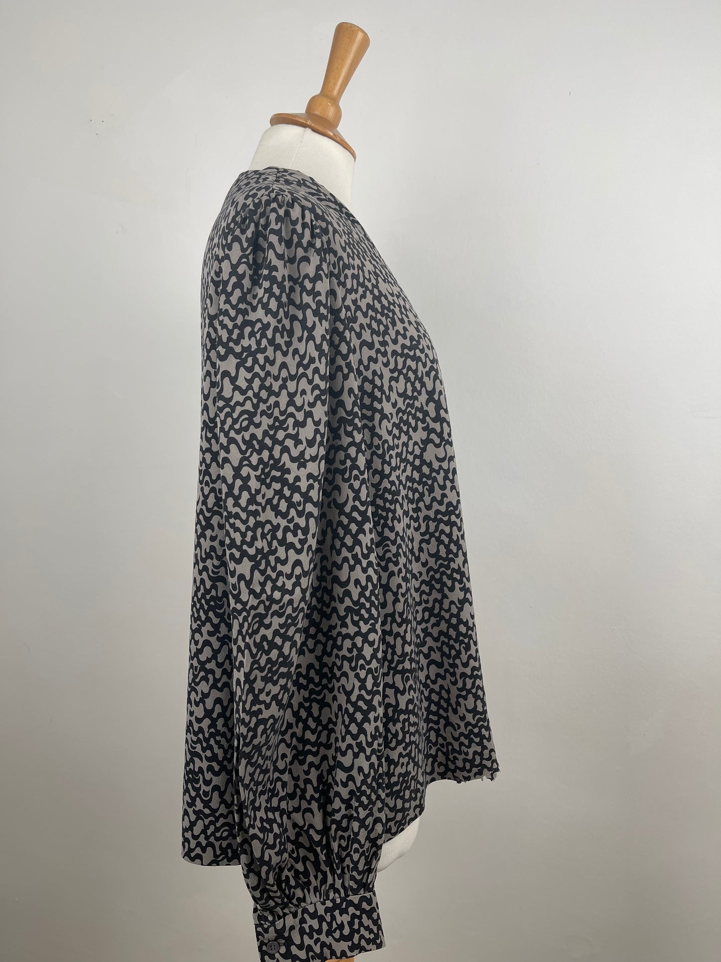Grey and Black Silk Blouse by Jaeger London | Size L