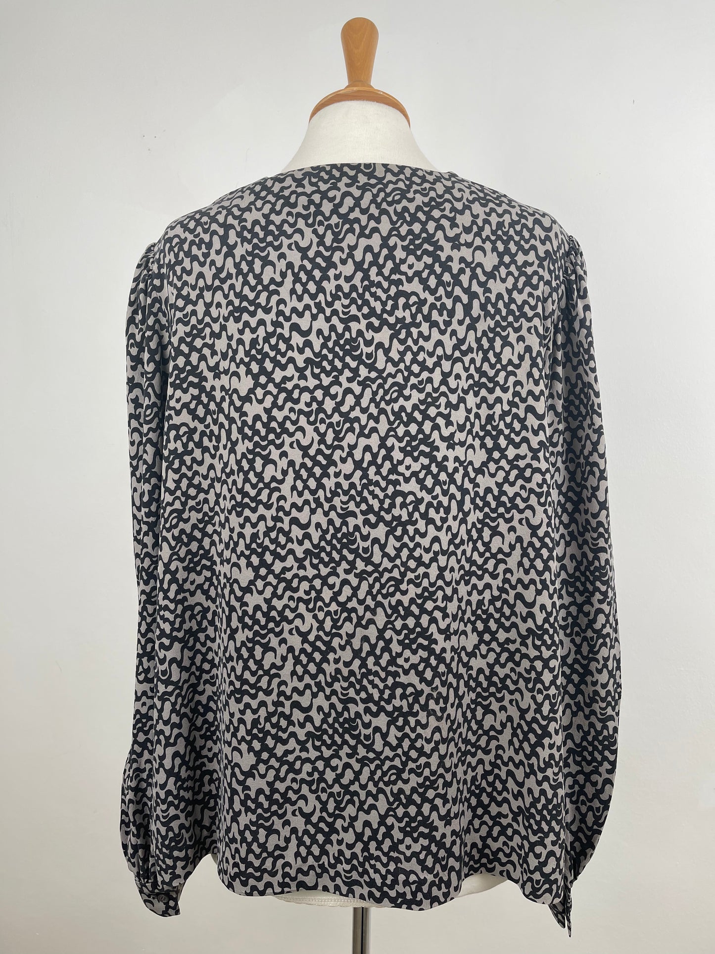 Grey and Black Silk Blouse by Jaeger London | Size L