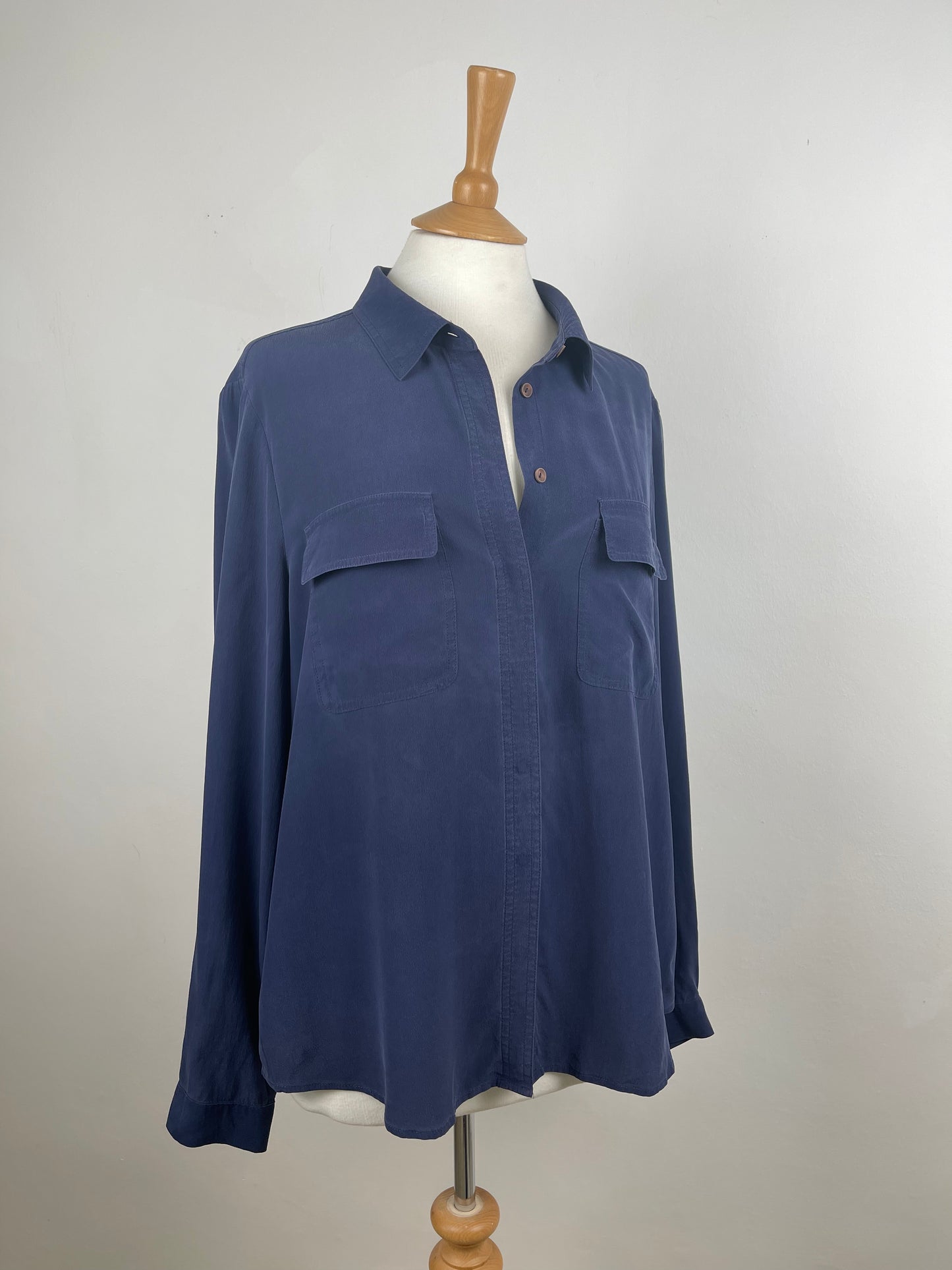 Navy Sandwashed Silk Blouse by Jaeger London | Size L