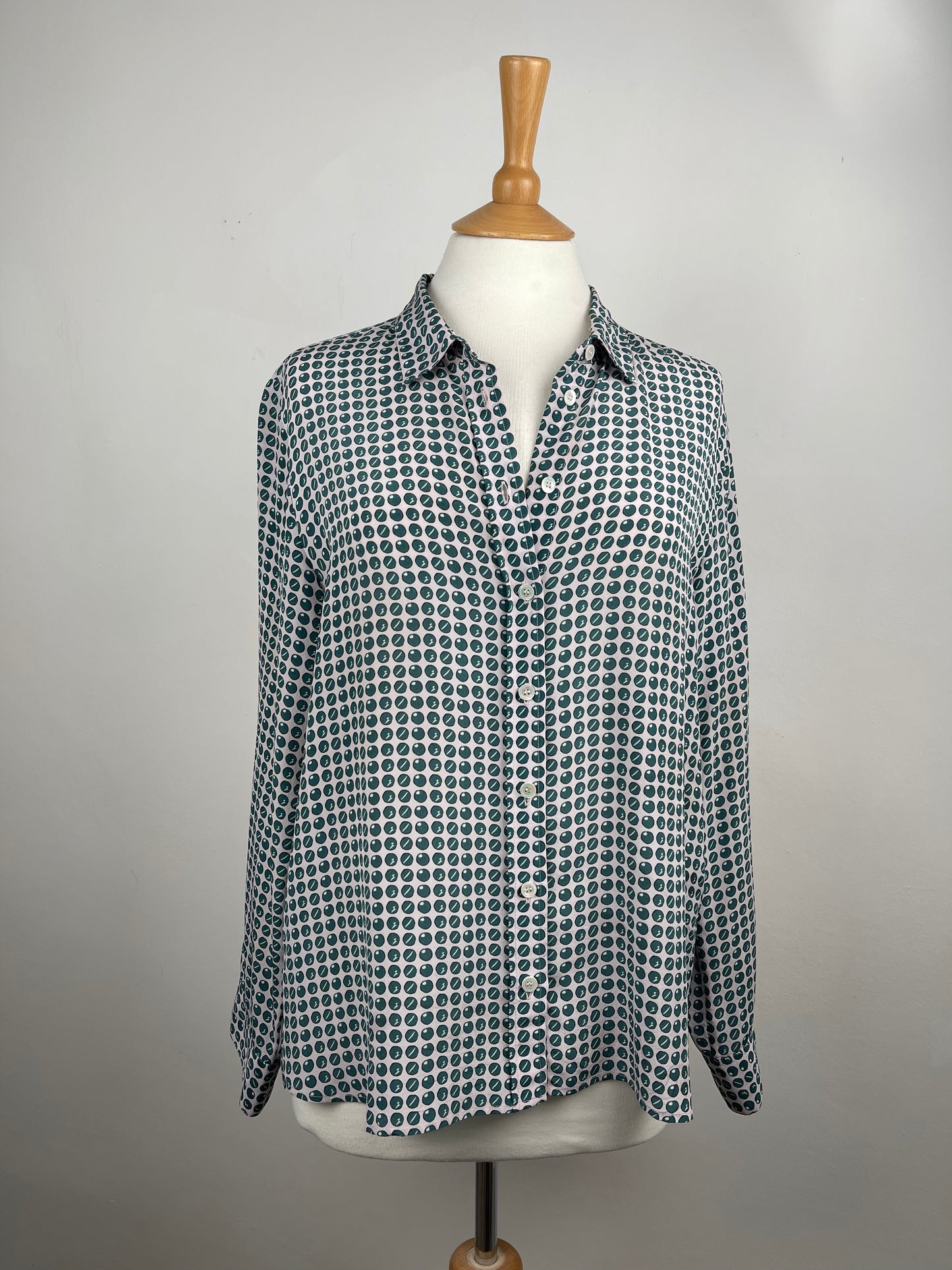 Green Spot With Grey Silk Blouse by Gerard Darel | Size M