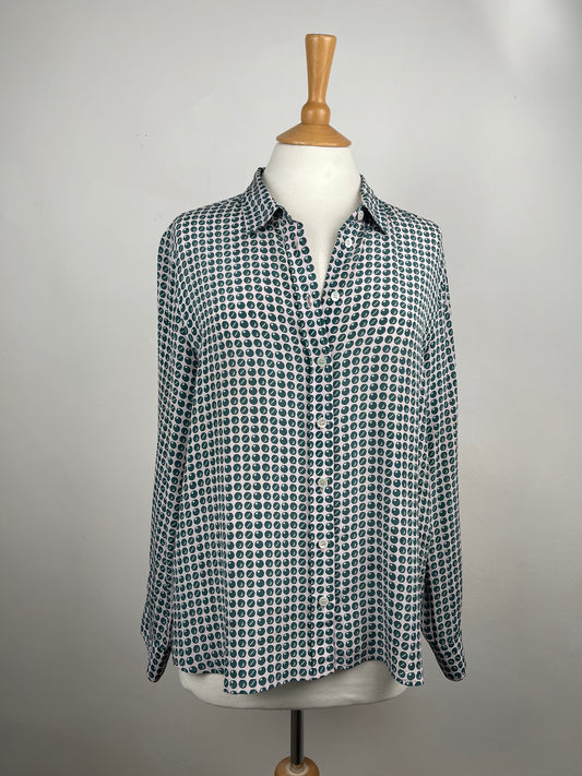 Green Spot With Grey Silk Blouse by Gerard Darel | Size M