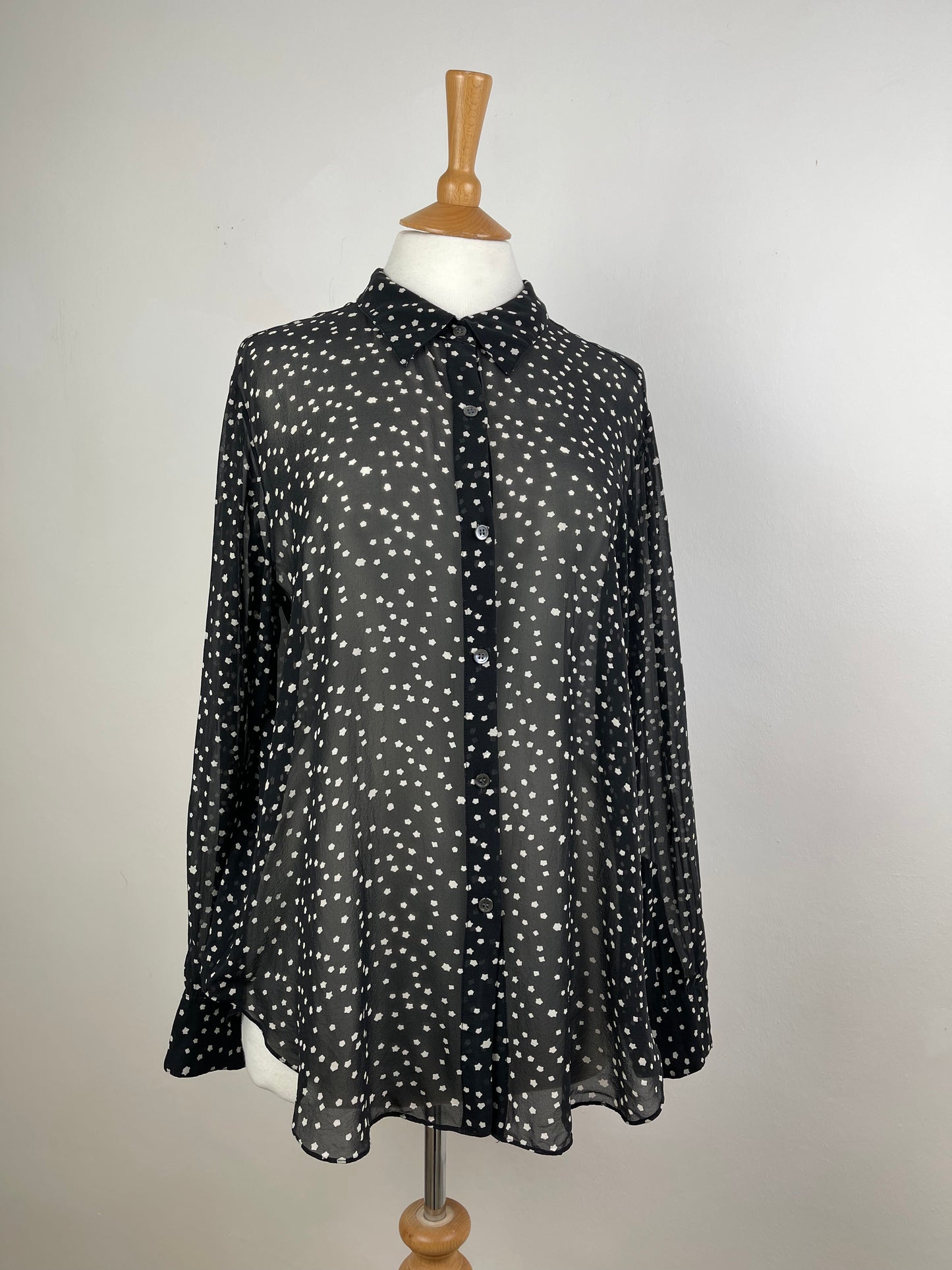 Black & White Spot Silk Blouse by Theory | Size L