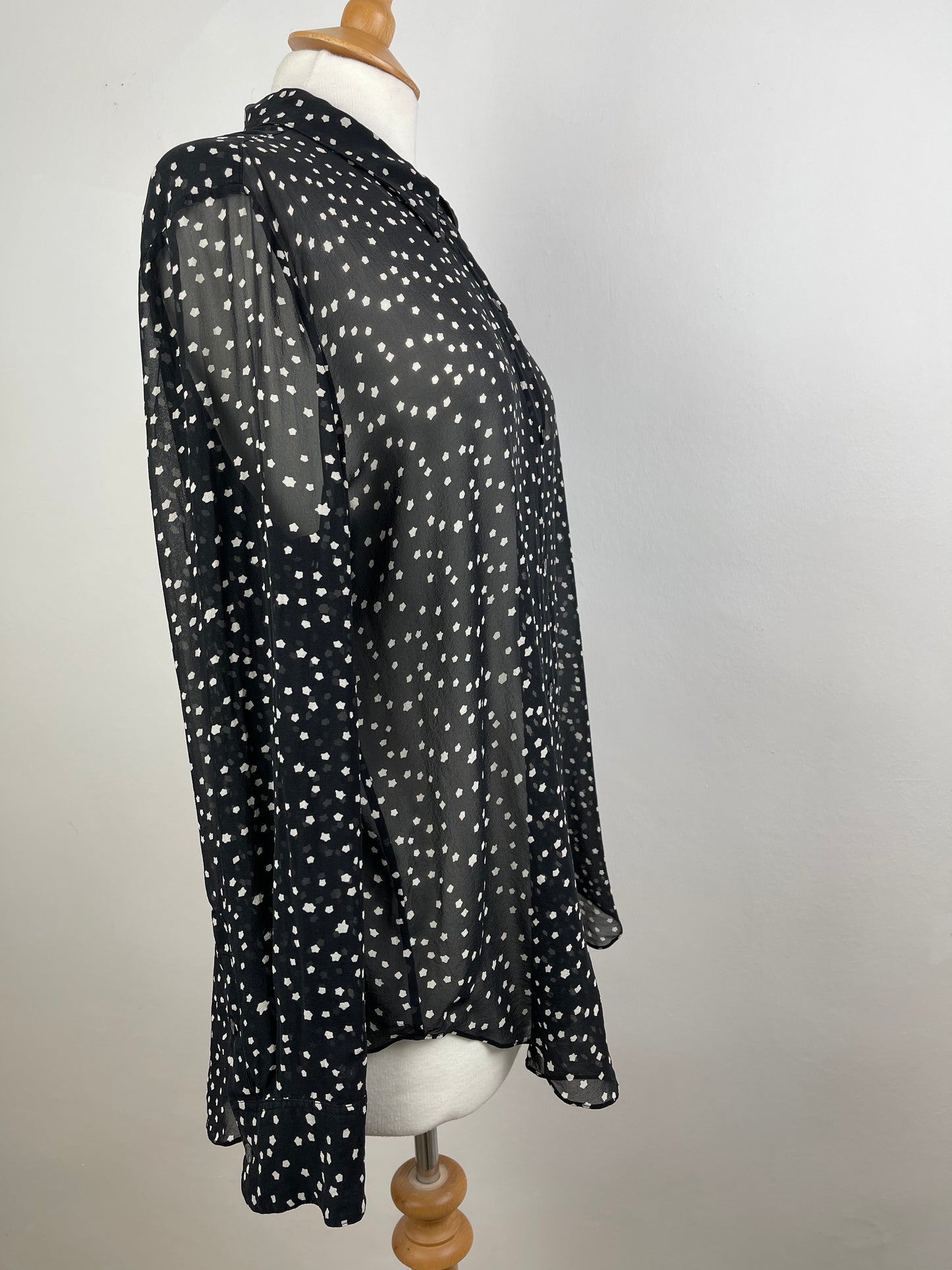 Black & White Spot Silk Blouse by Theory | Size L