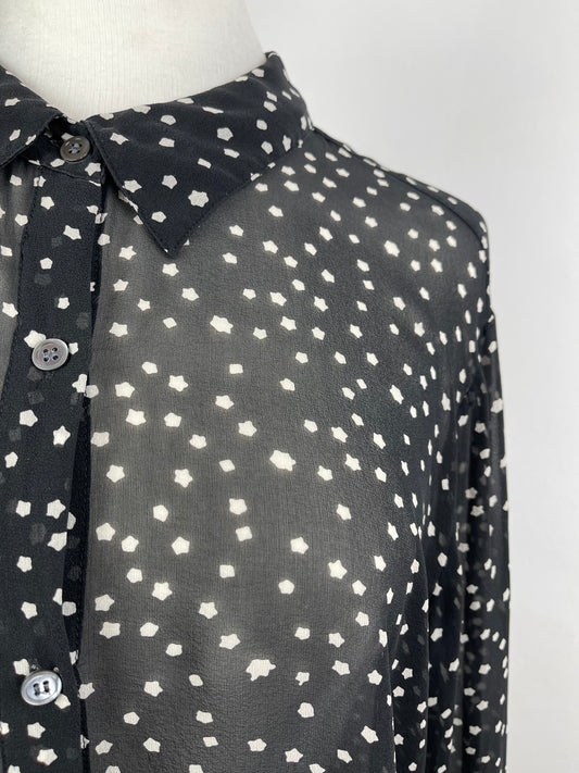 Black & White Spot Silk Blouse by Theory | Size L
