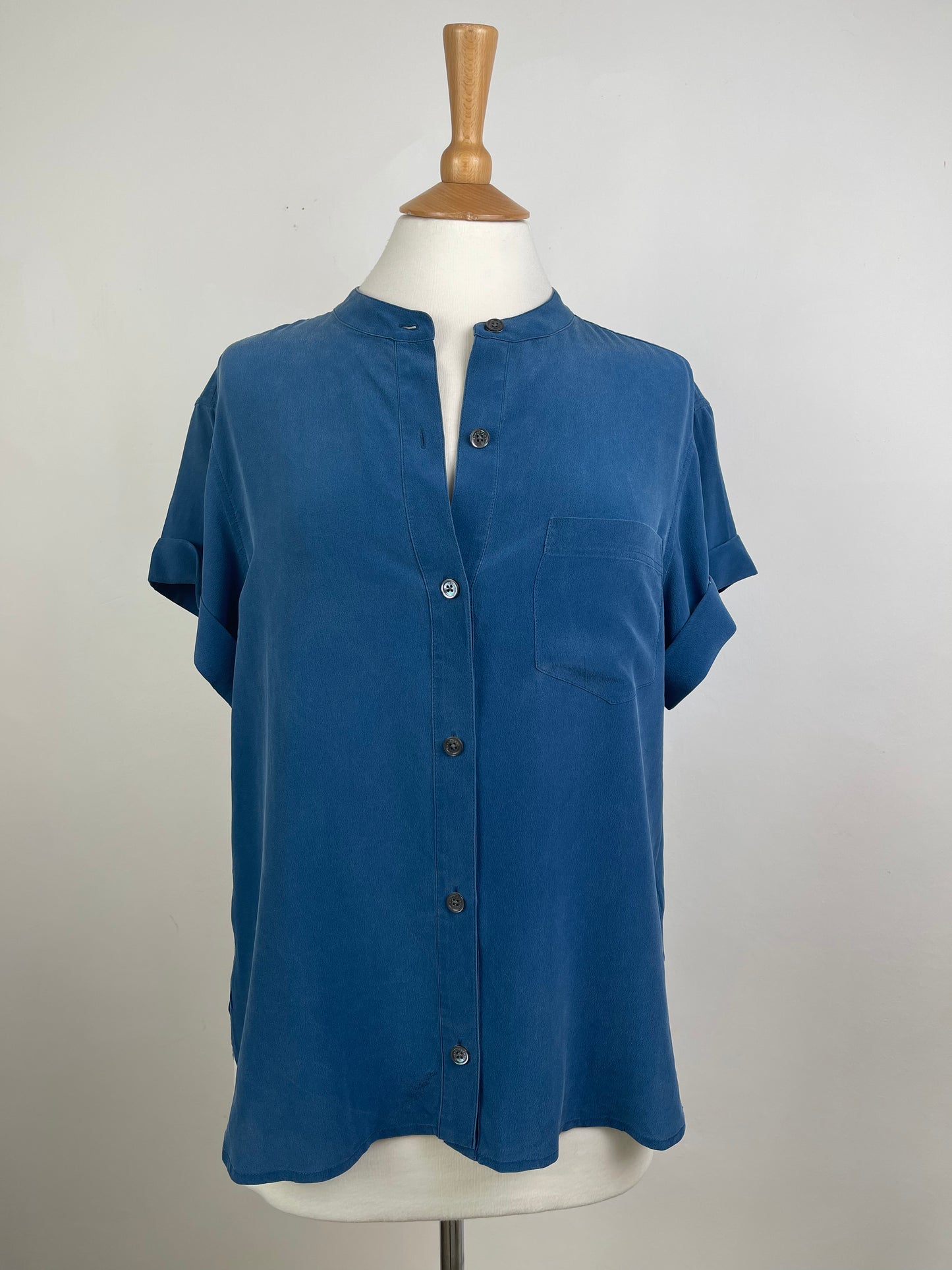 Petrol Blue Sandwashed Silk Blouse by Equipment | Size M