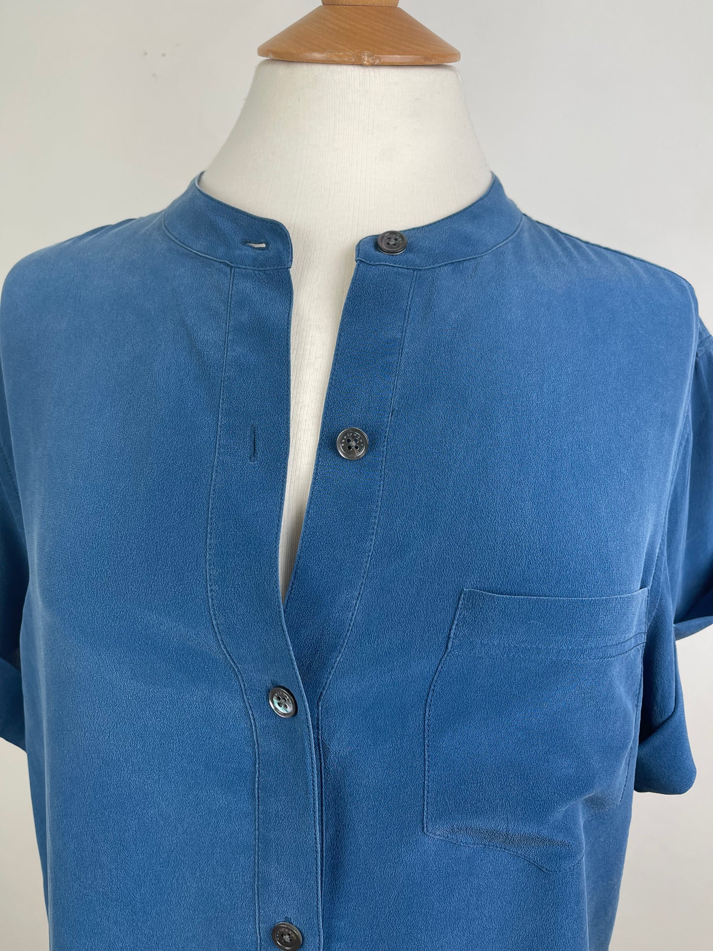 Petrol Blue Sandwashed Silk Blouse by Equipment | Size M