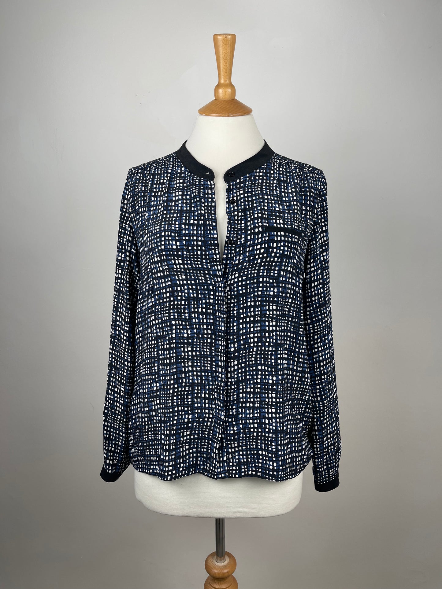 Navy, Black & White Silk Blouse by Gerard Darel | Size S