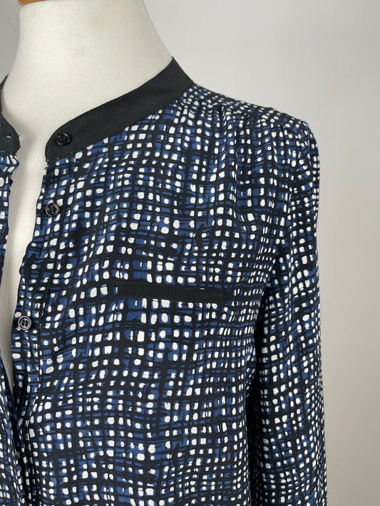 Navy, Black & White Silk Blouse by Gerard Darel | Size S