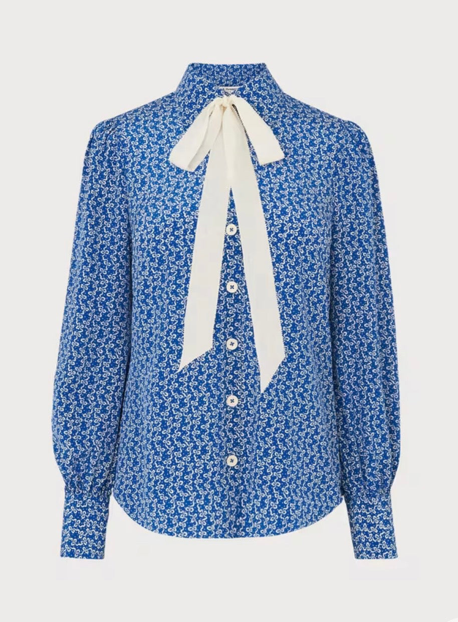Blue and Cream Silk Blouse by LK Bennett | Size M