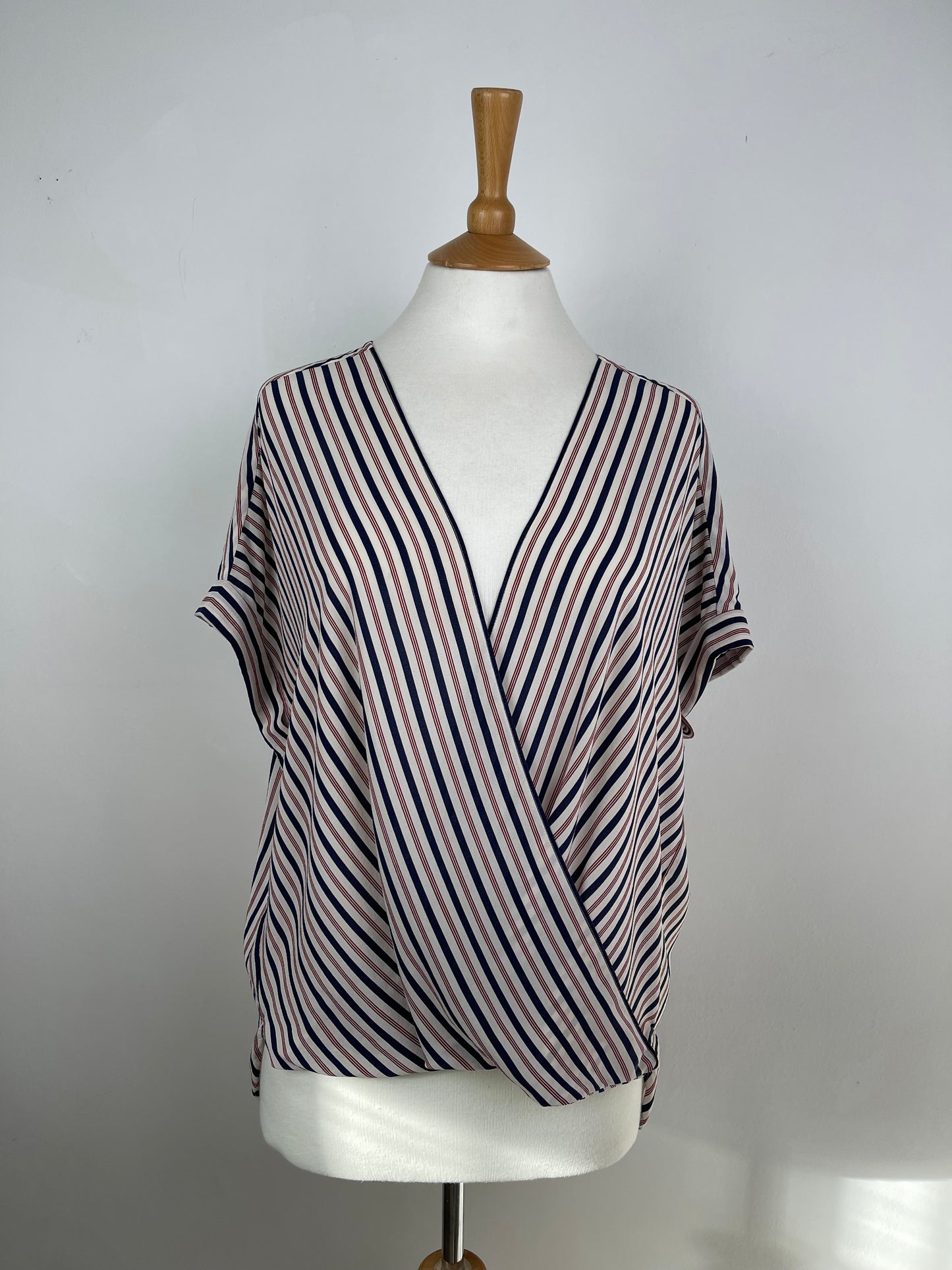 Navy & Red Stripe Silk Blouse by Gerad Darel | Size M