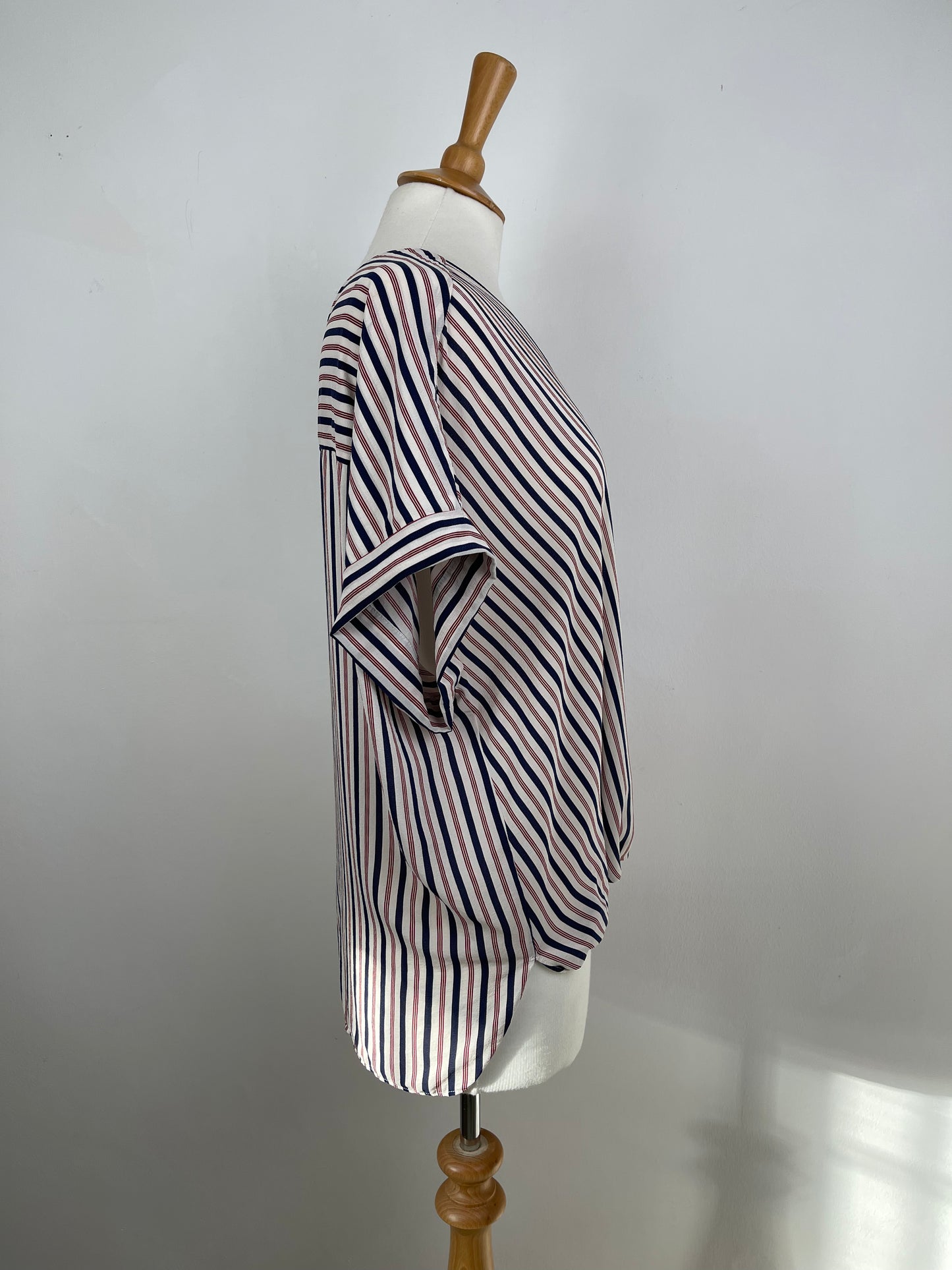 Navy & Red Stripe Silk Blouse by Gerad Darel | Size M