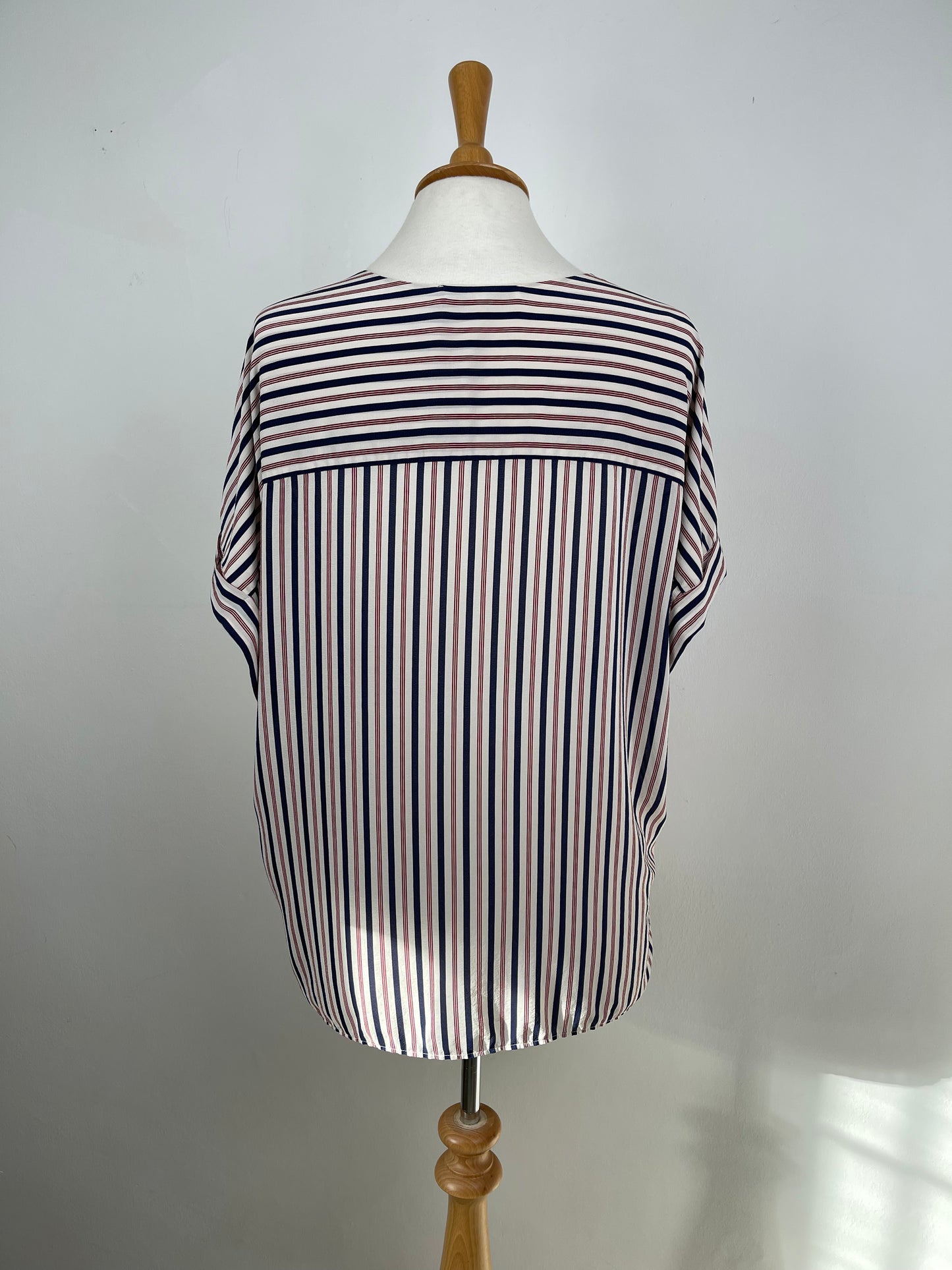 Navy & Red Stripe Silk Blouse by Gerad Darel | Size M