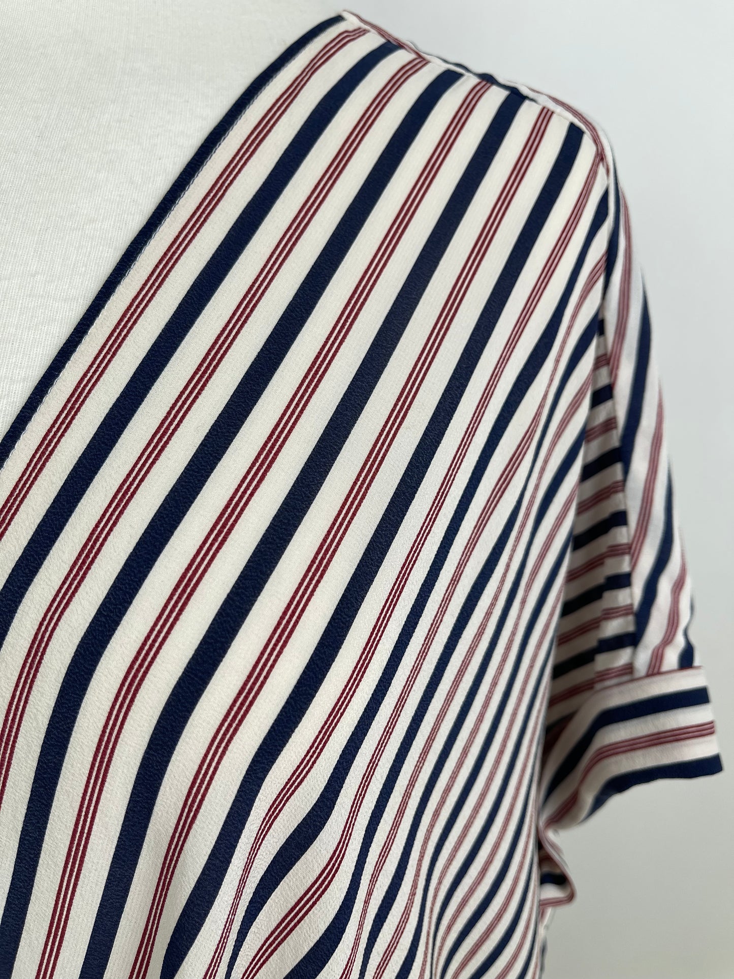 Navy & Red Stripe Silk Blouse by Gerad Darel | Size M