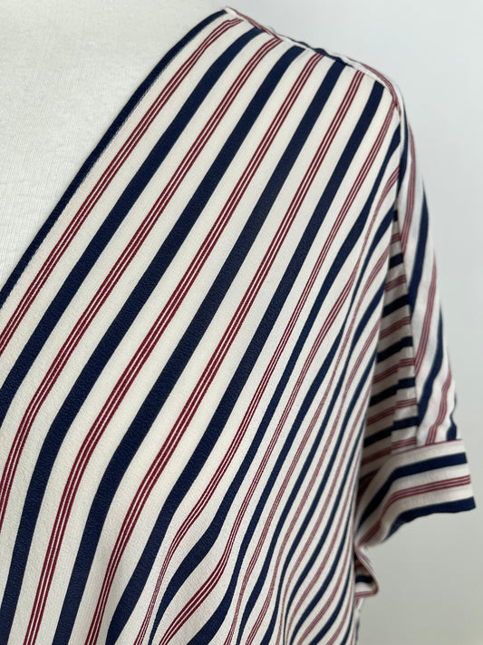 Navy & Red Stripe Silk Blouse by Gerad Darel | Size M