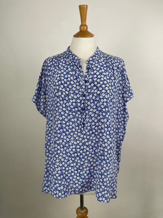 Blue and White Pure Silk Blouse by Gerard Darel | L