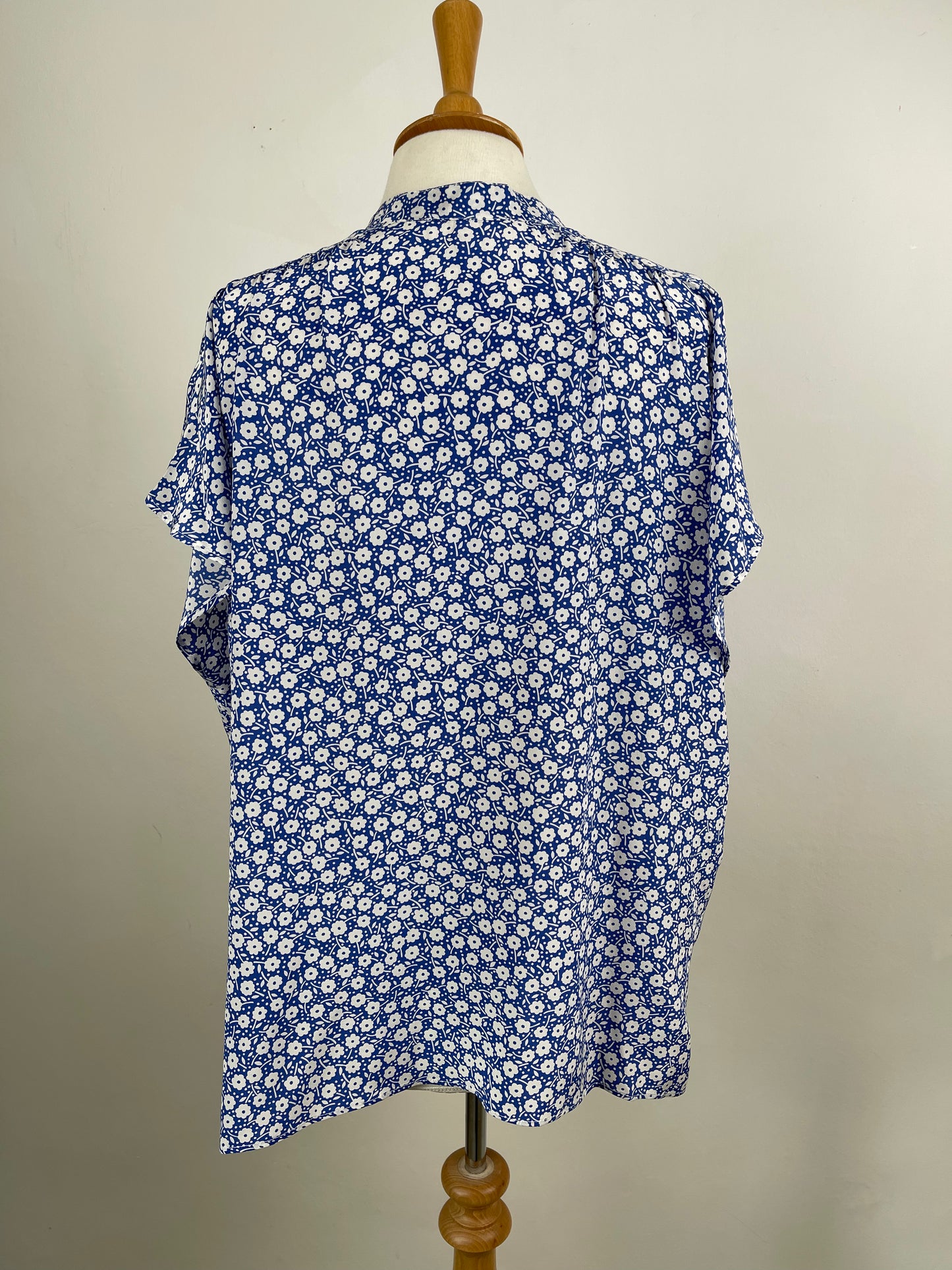 Blue and White Pure Silk Blouse by Gerard Darel | L