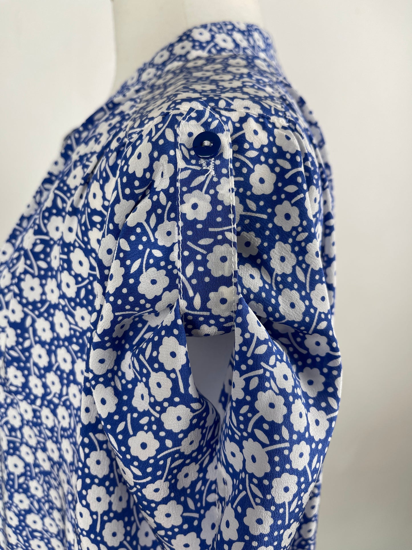 Blue and White Pure Silk Blouse by Gerard Darel | L