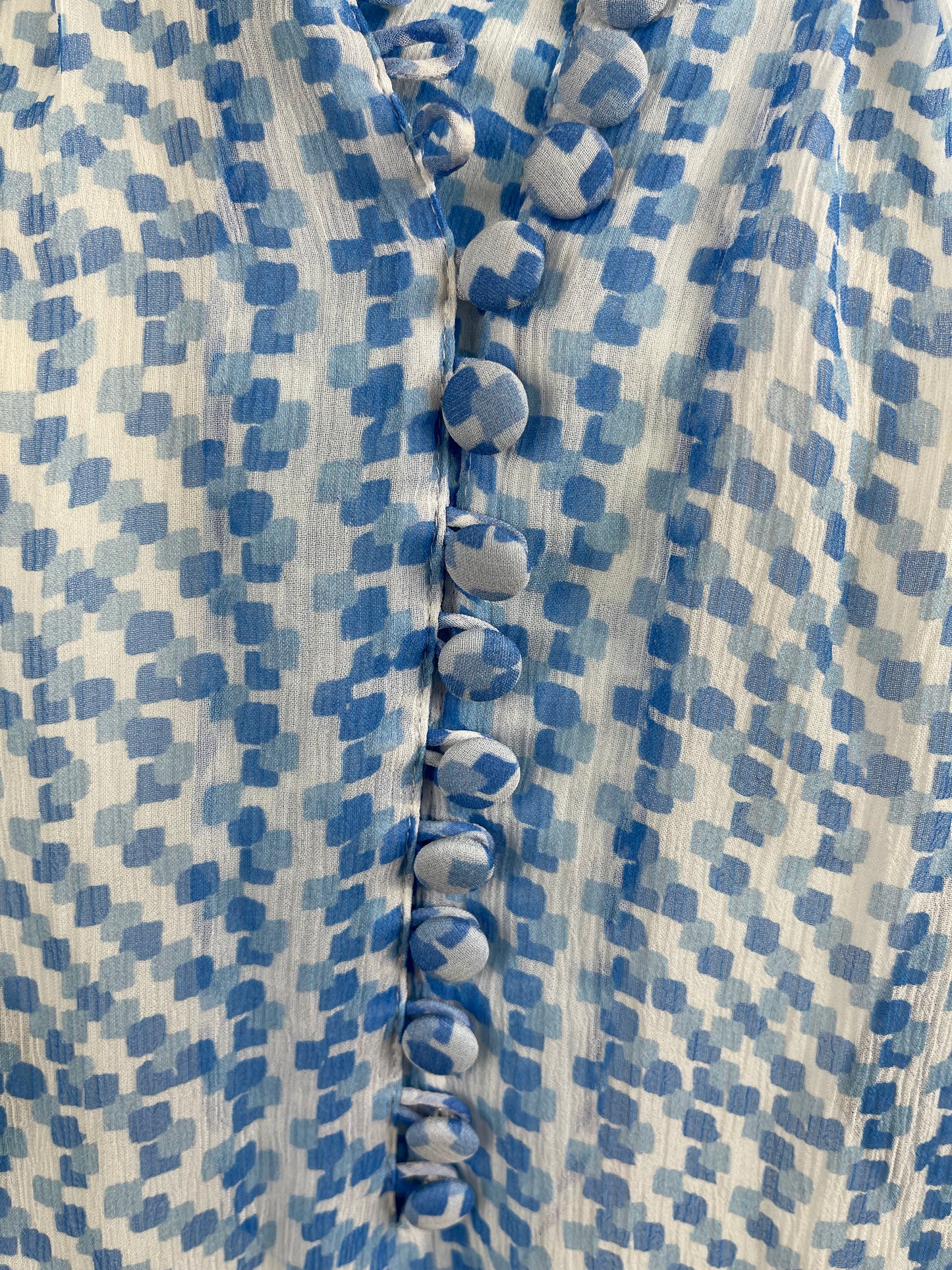 Blue and White Short Sleeve Silk Blouse by The Fold | L