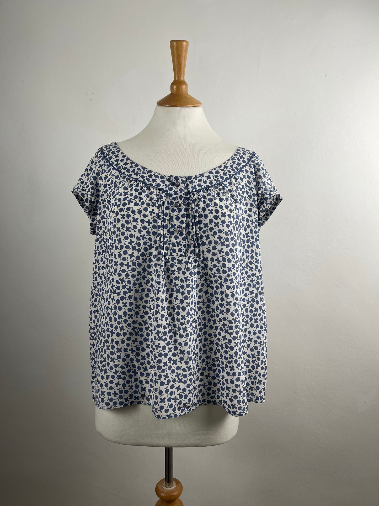 Blue and White Pure Silk Blouse by Gerard Darel | M