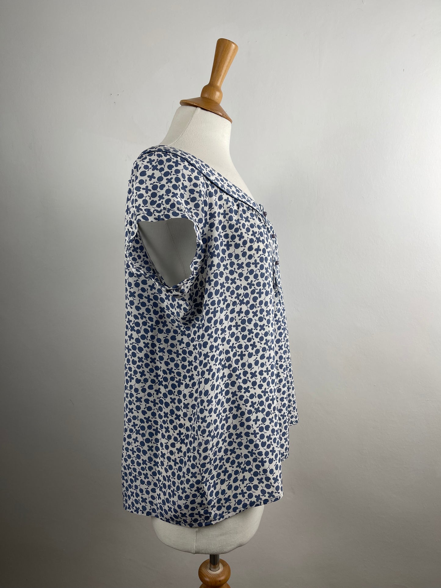 Blue and White Pure Silk Blouse by Gerard Darel | M