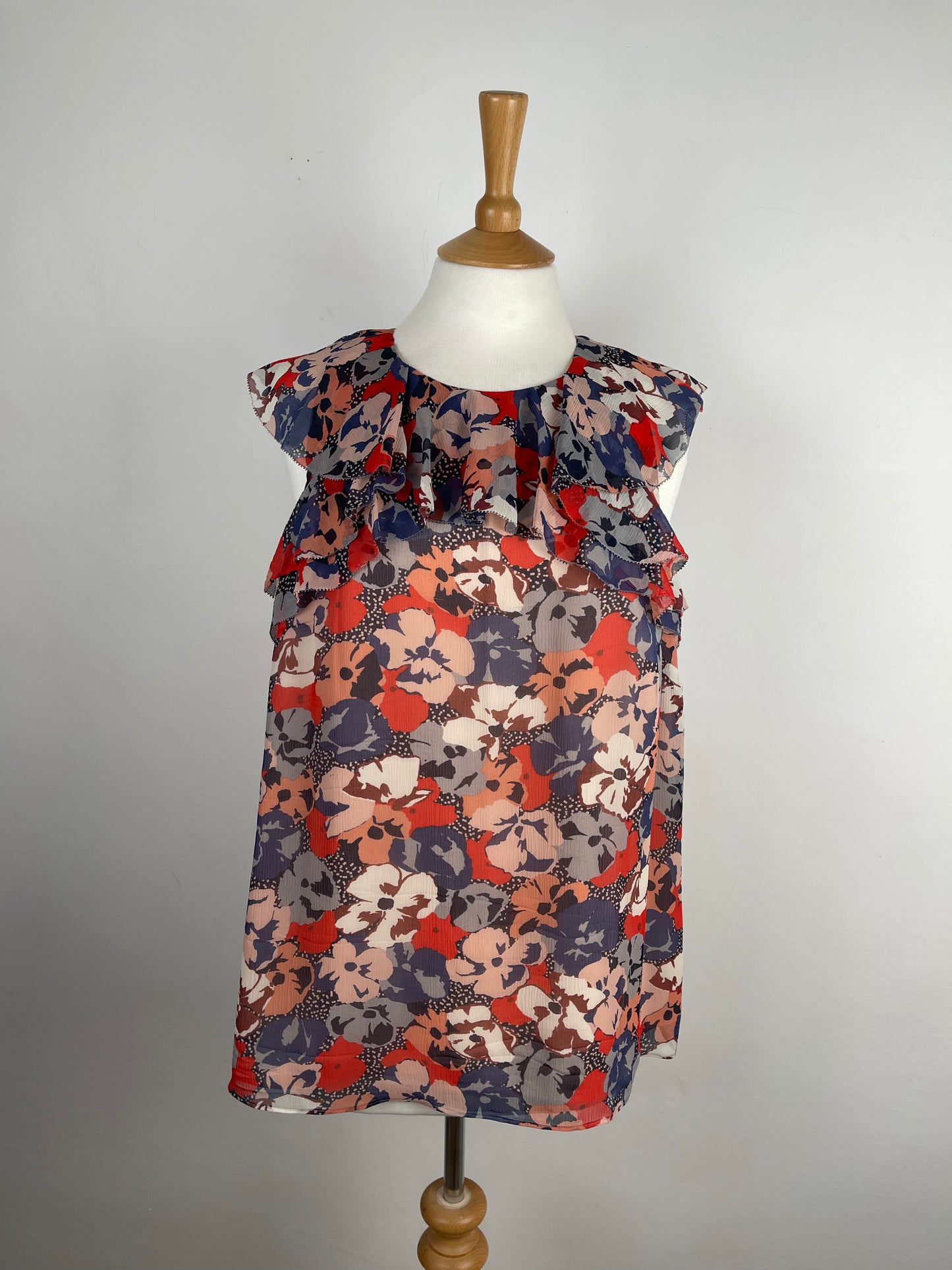 Blue, Mauve and Red Silk Blouse by LK Bennett | Size L