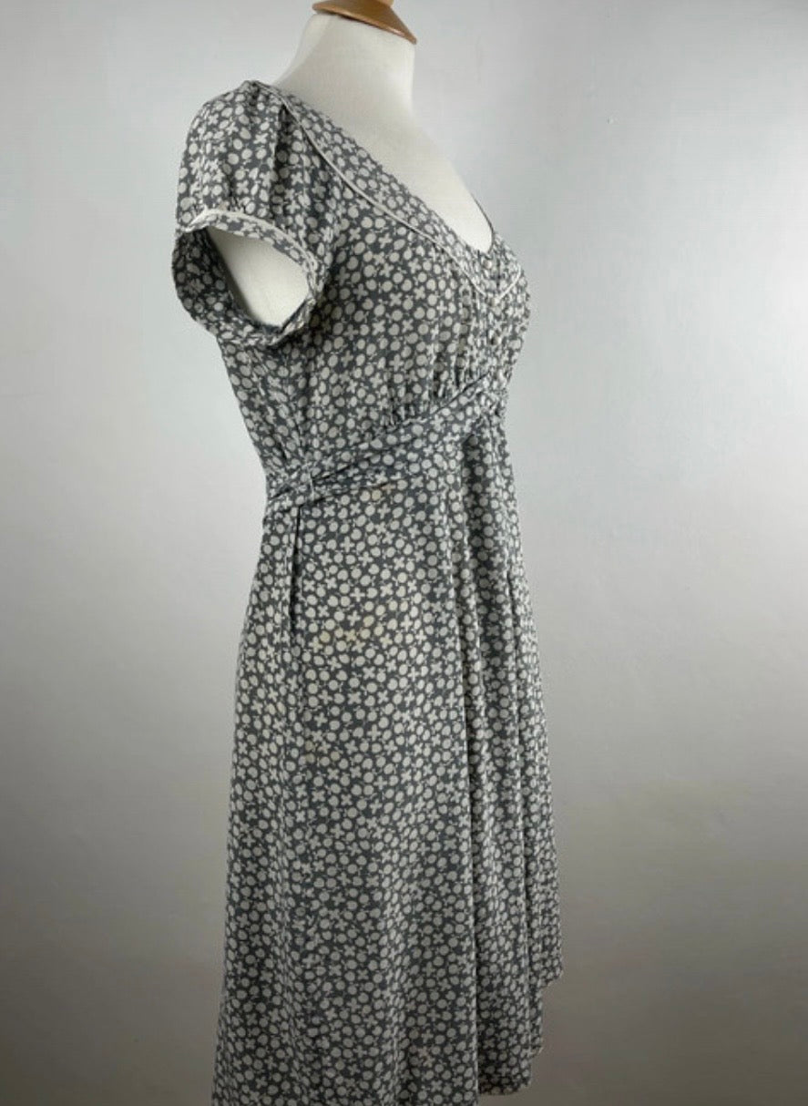 Grey and White Pure Silk Sundress by Gerard Darel | Size M
