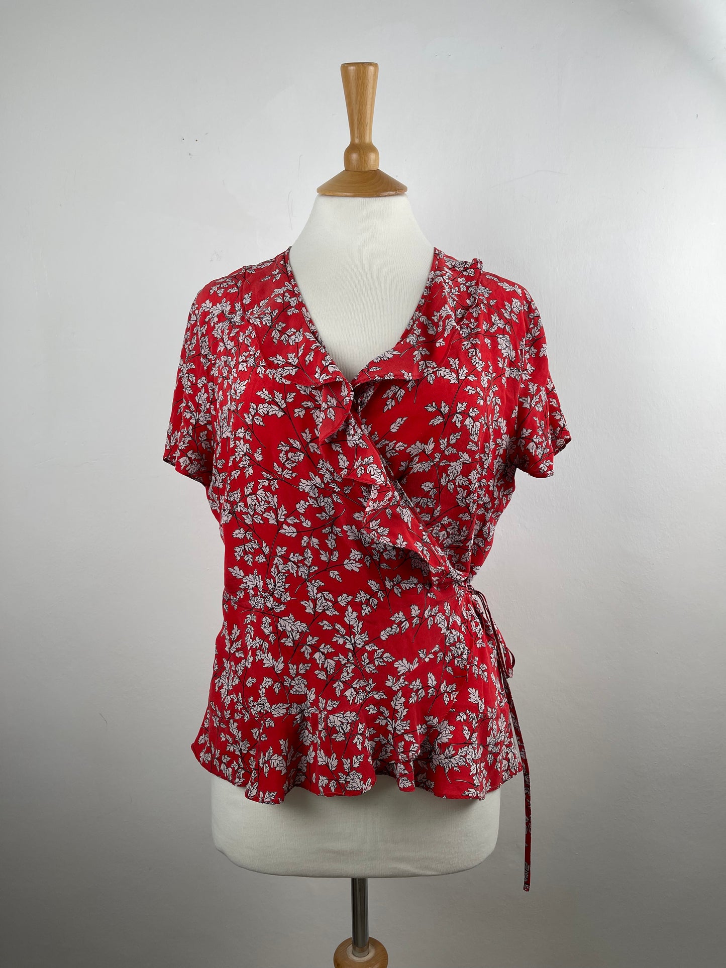Red and Grey Pure Silk Blouse by Jigsaw | Size M