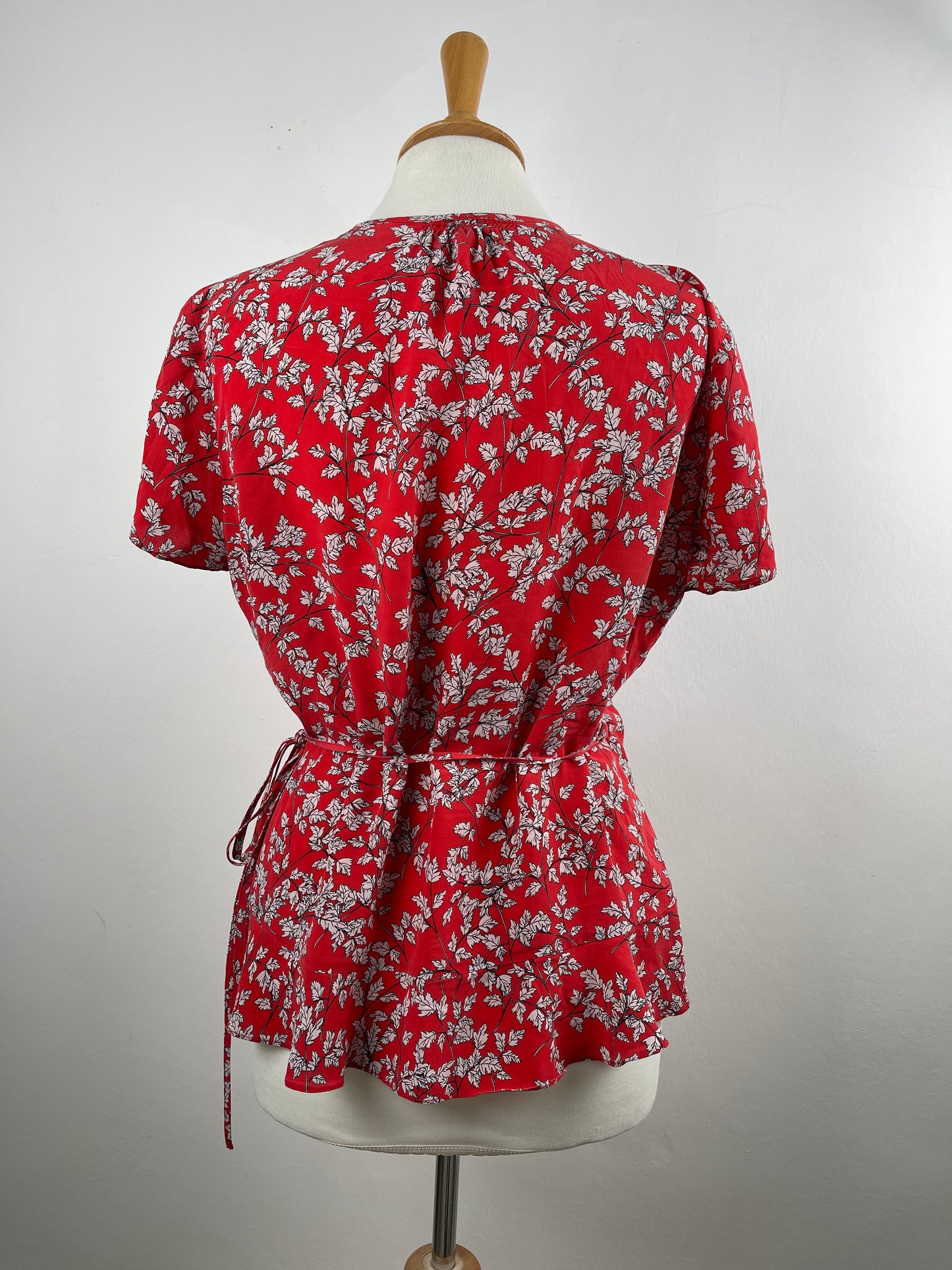 Red and Grey Pure Silk Blouse by Jigsaw | Size M