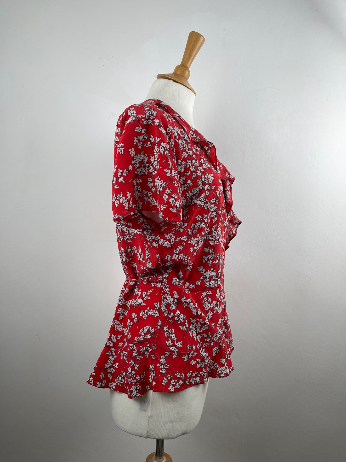 Red and Grey Pure Silk Blouse by Jigsaw | Size M