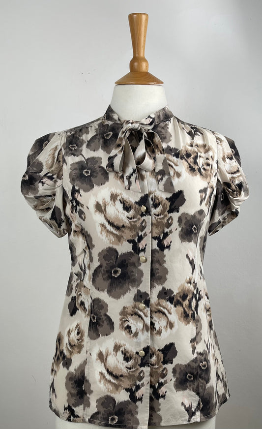 Brown & Cream Silk Blouse by Juicy Couture | Size S