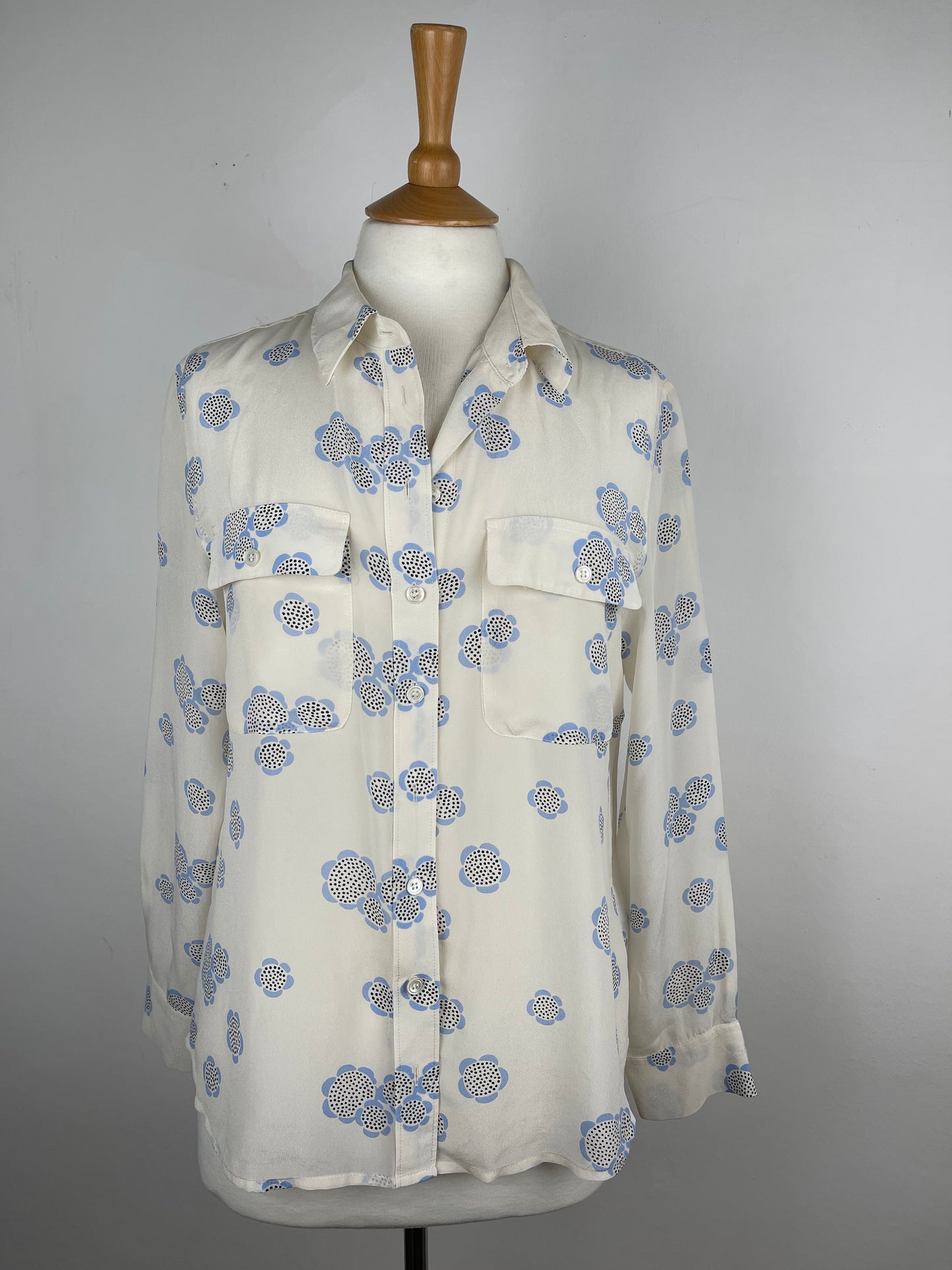 Blue and Cream Silk Blouse by Boden | size M