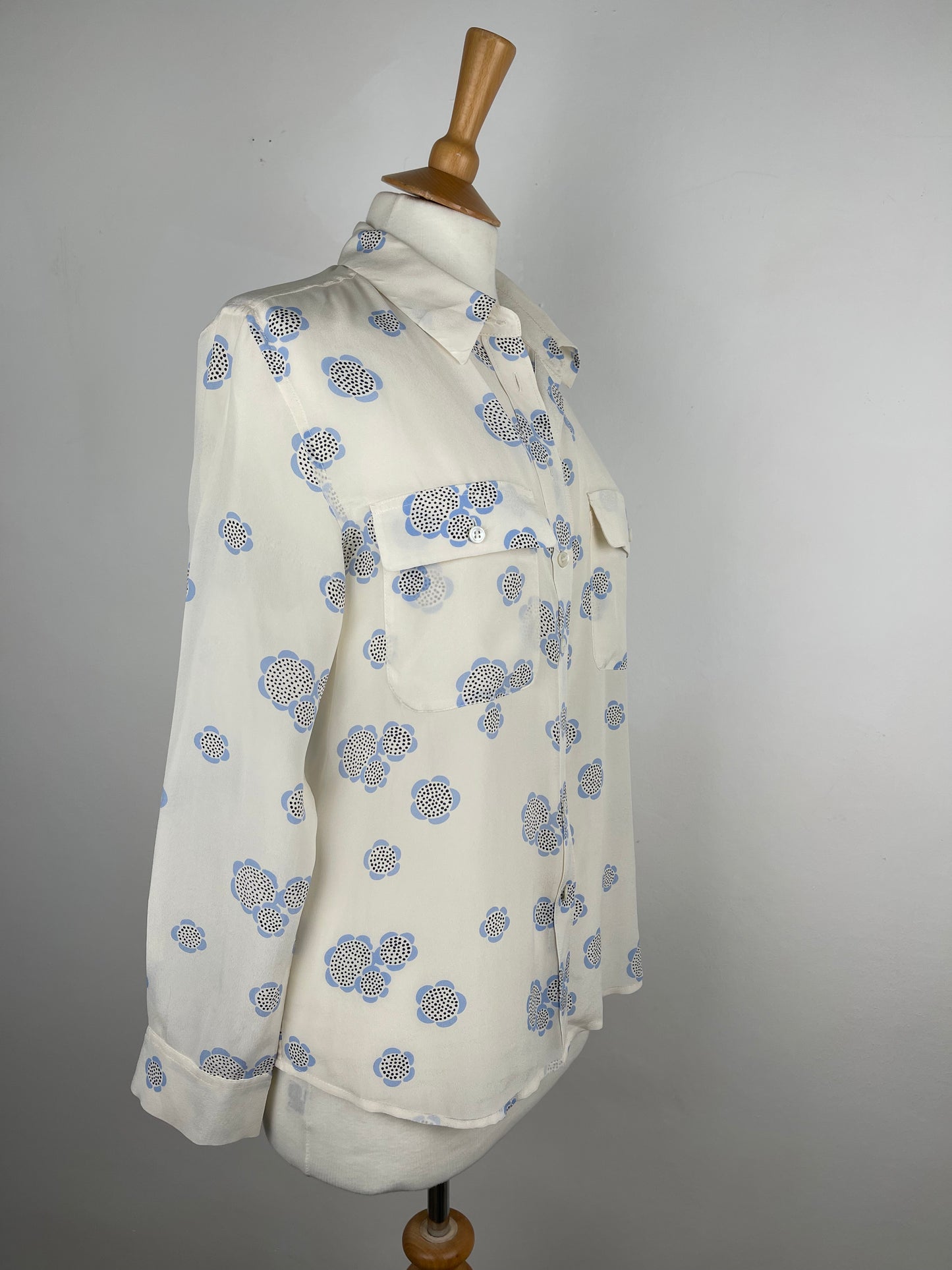 Blue and Cream Silk Blouse by Boden | size M