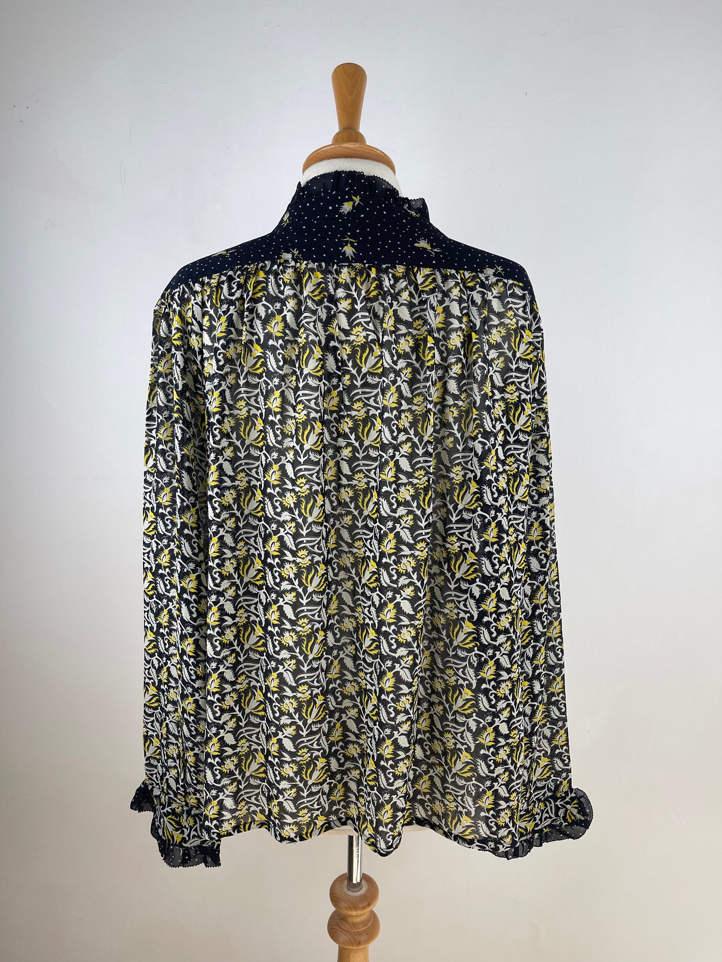 Black White and Lemon Silk Blouse by Brora | Size L