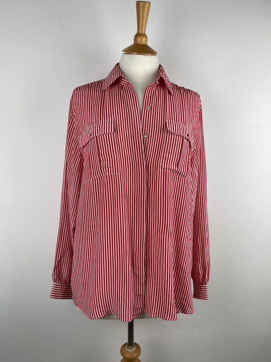 Red and White Stripe Silk Blouse Vintage French | Size L