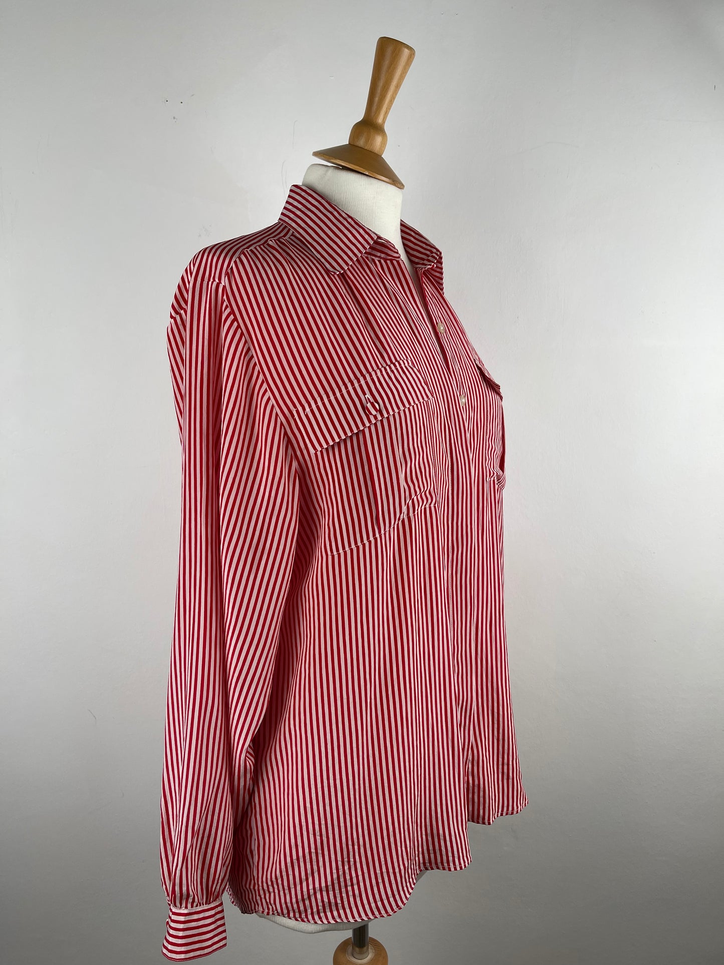 Red and White Stripe Silk Blouse Vintage French | Size L