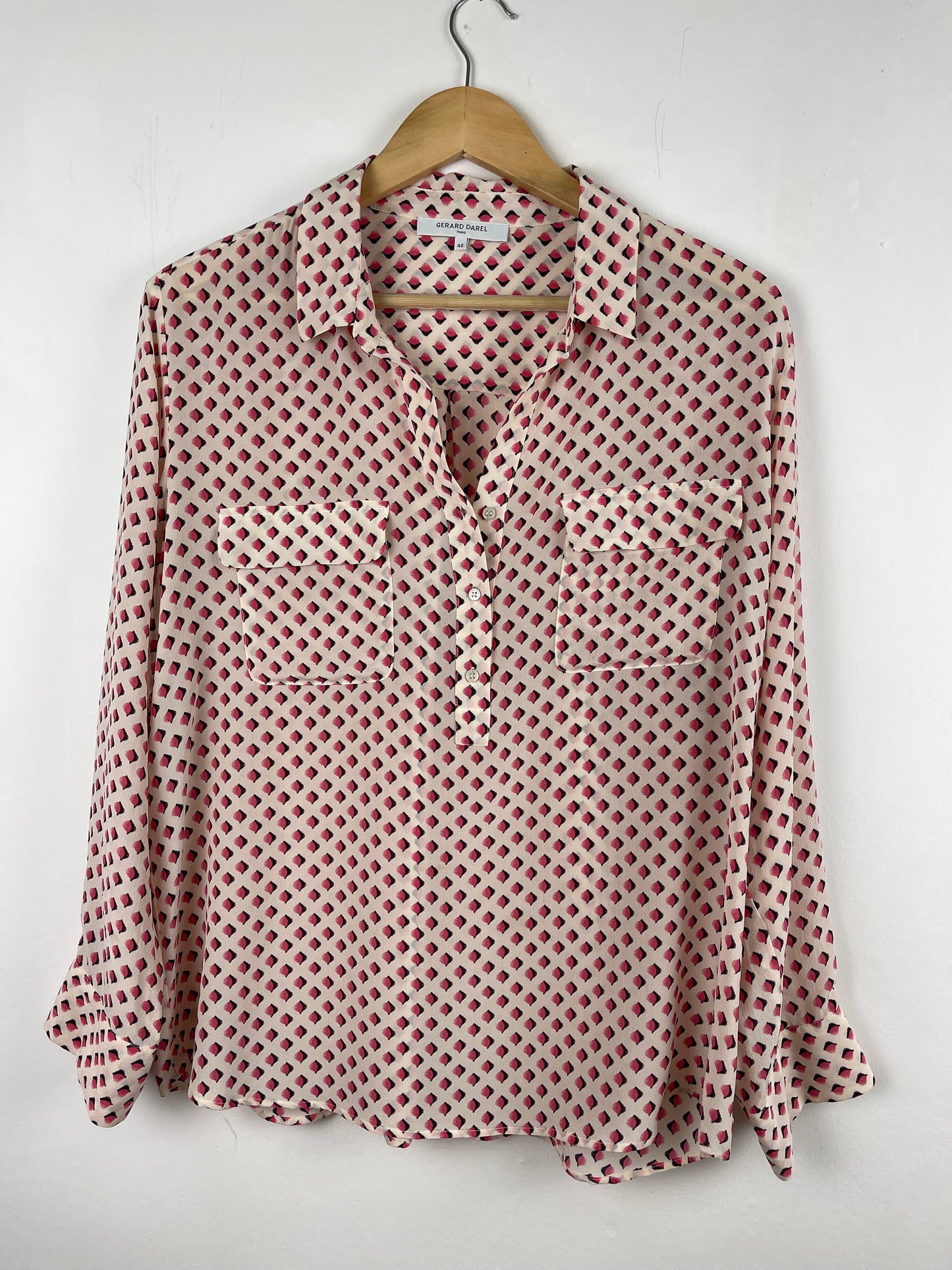 Red and Cream Pure Silk Blouse by Gerard Darel | Size L